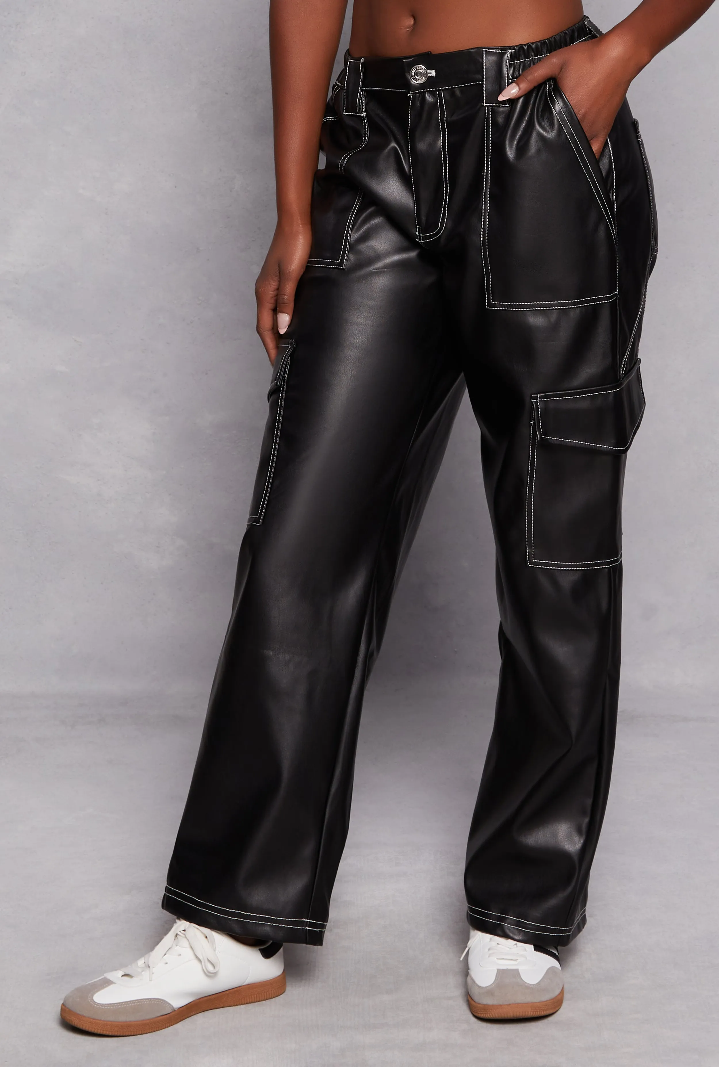 Almost Famous Decorative Stitch Faux Leather Cargo Pants sold by Rainbow product image thumbnail 2