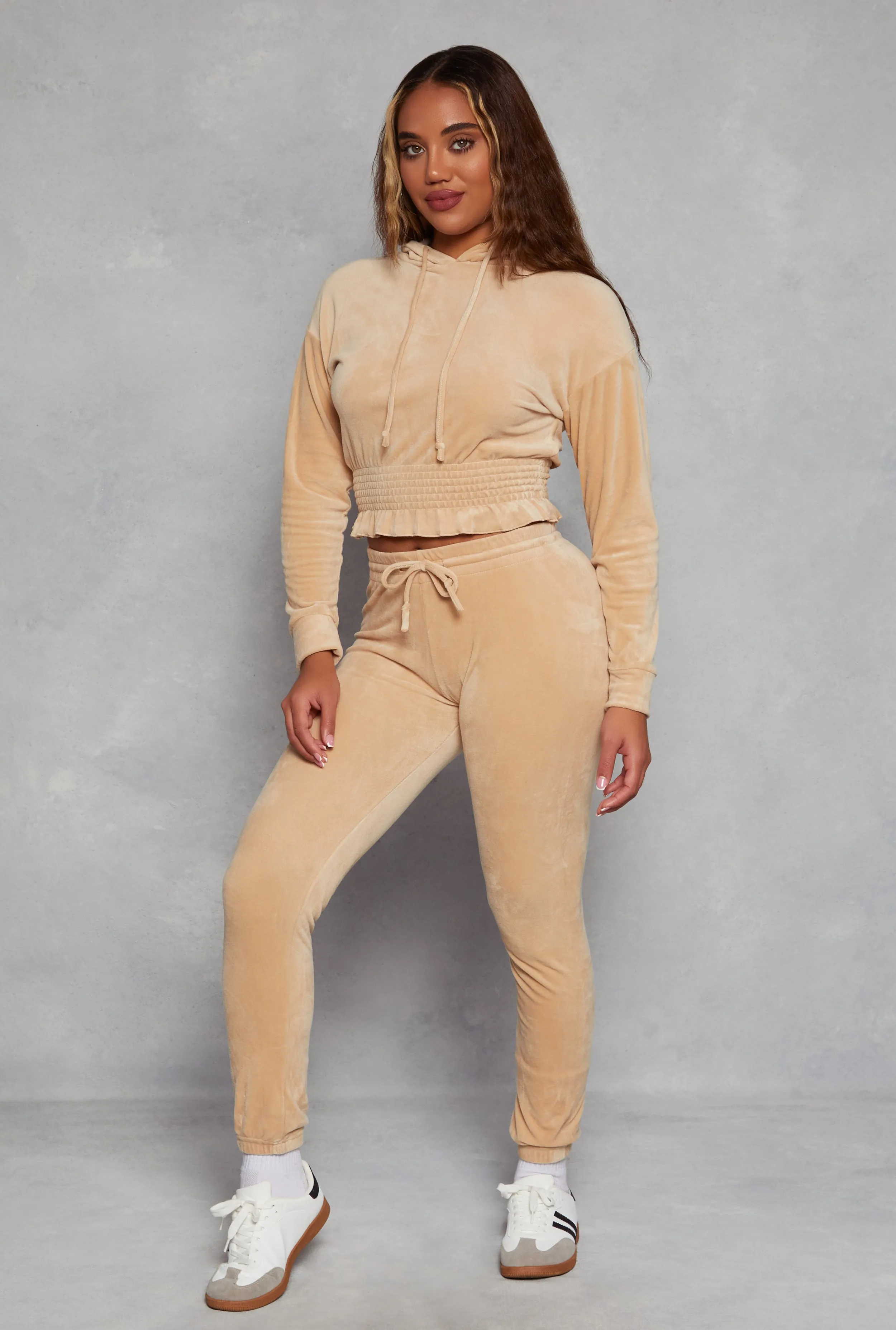 Velour Smocked Hem Pullover Hoodie sold by Rainbow product image thumbnail 2