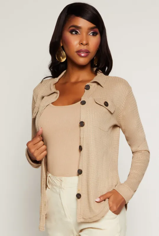 Waffle Knit Button Front Top sold by Rainbow