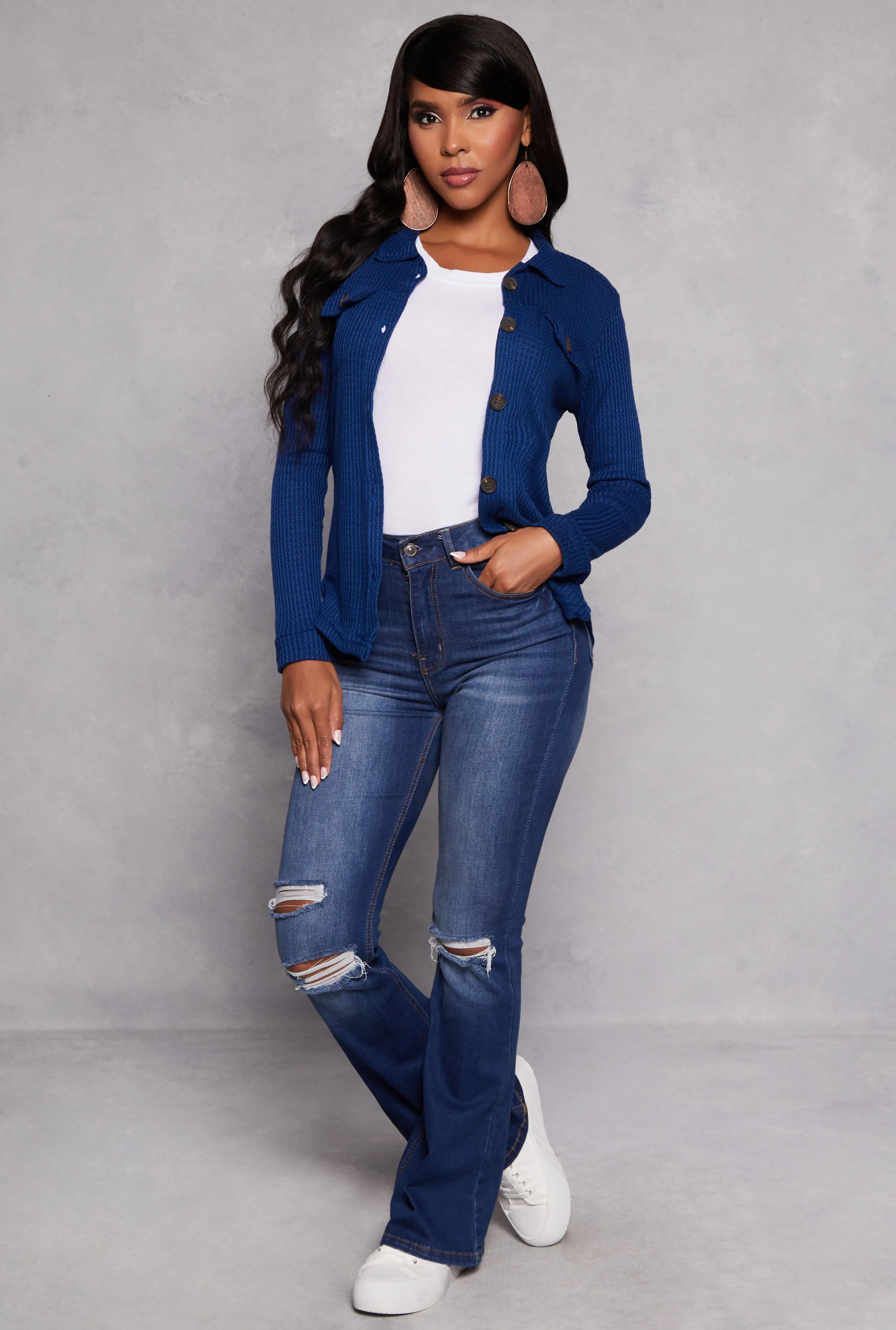 Waffle Knit Button Front Top sold by Rainbow product image thumbnail 2