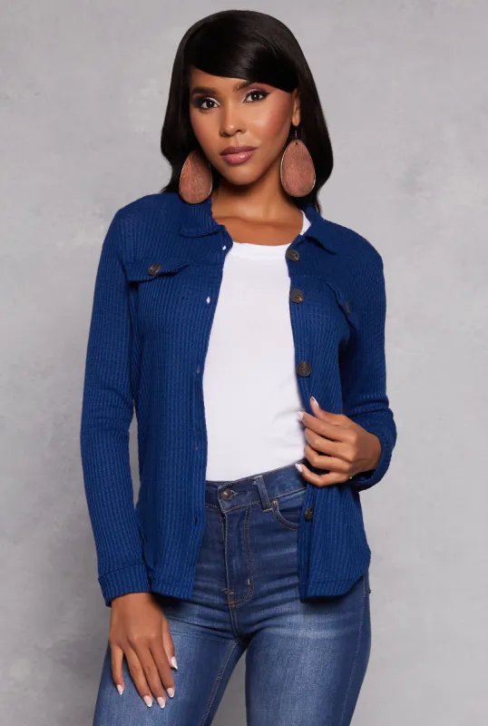 Waffle Knit Button Front Top sold by Rainbow