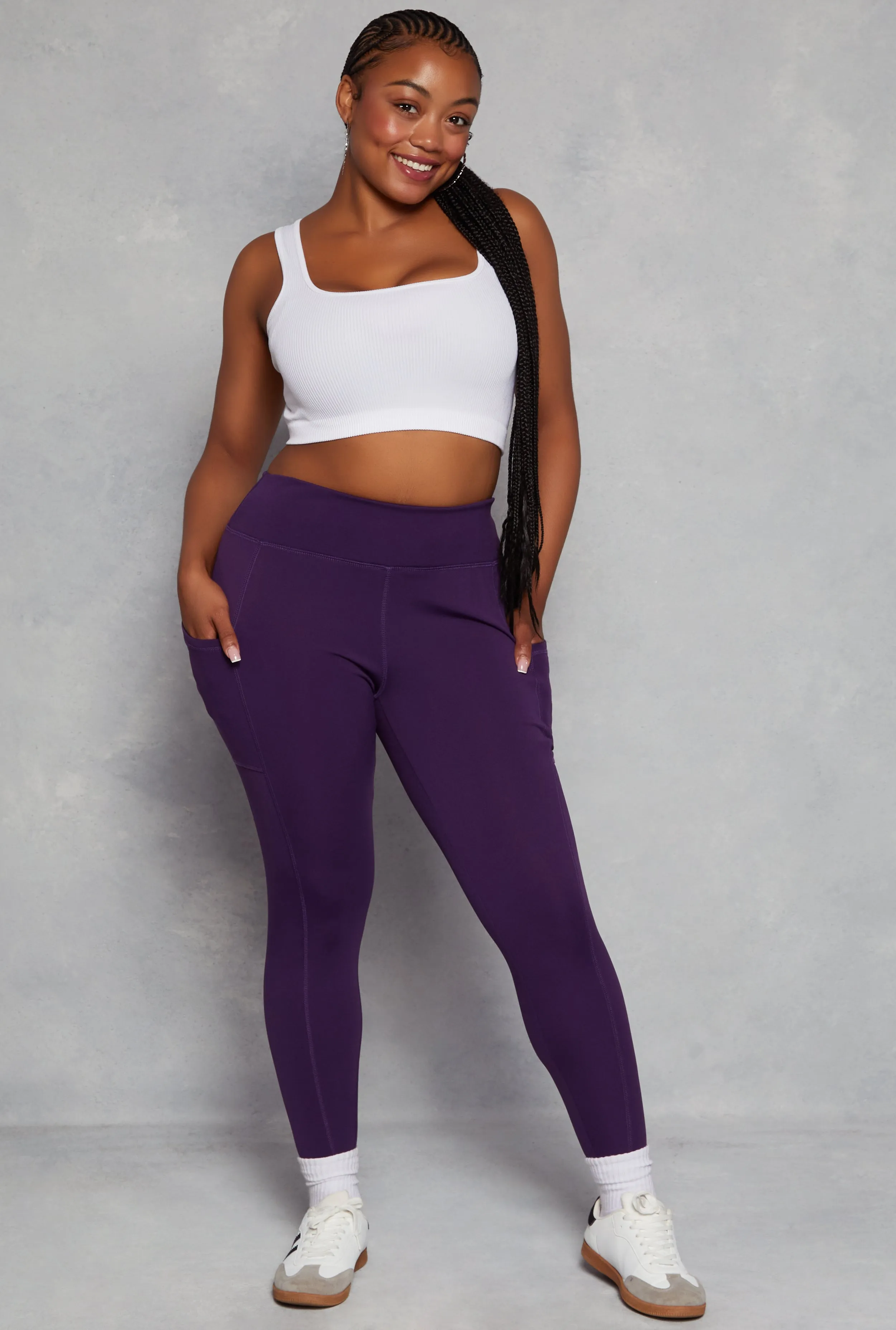 Plus Size High Waist Cell Phone Pocket Leggings sold by Rainbow