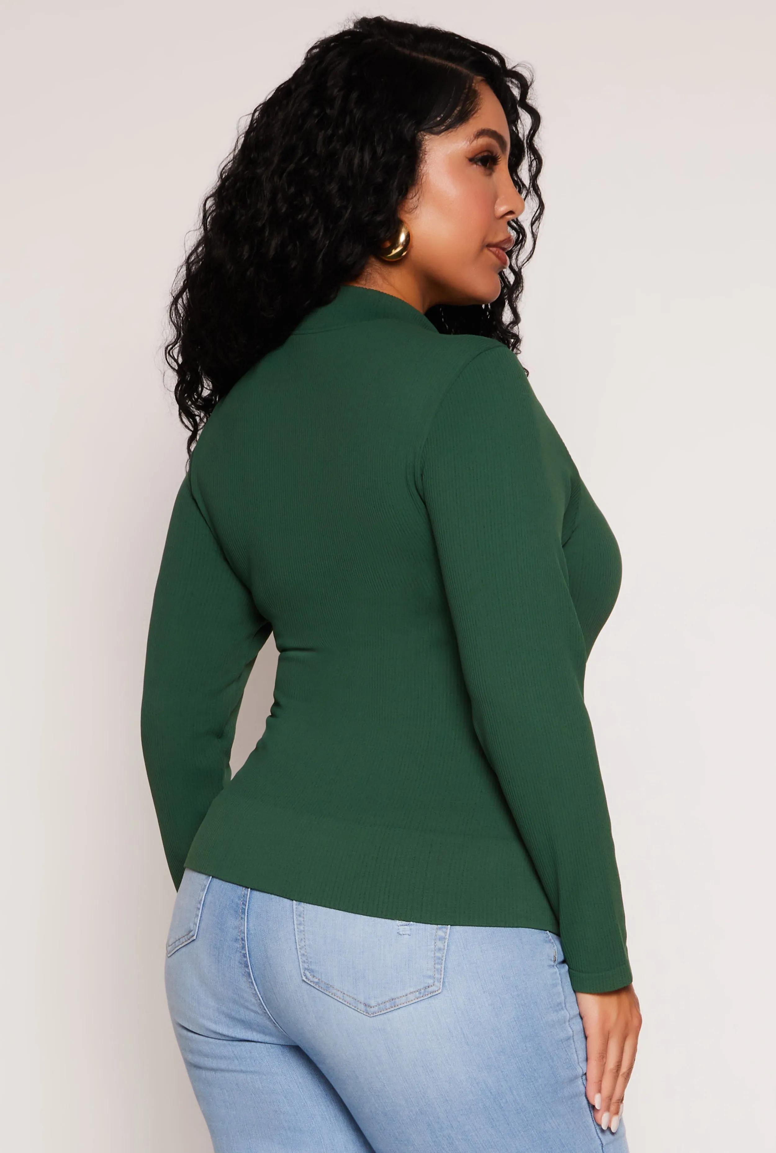 Plus Size Seamless Ribbed Zip Neck Long Sleeve Top sold by Rainbow product image thumbnail 3