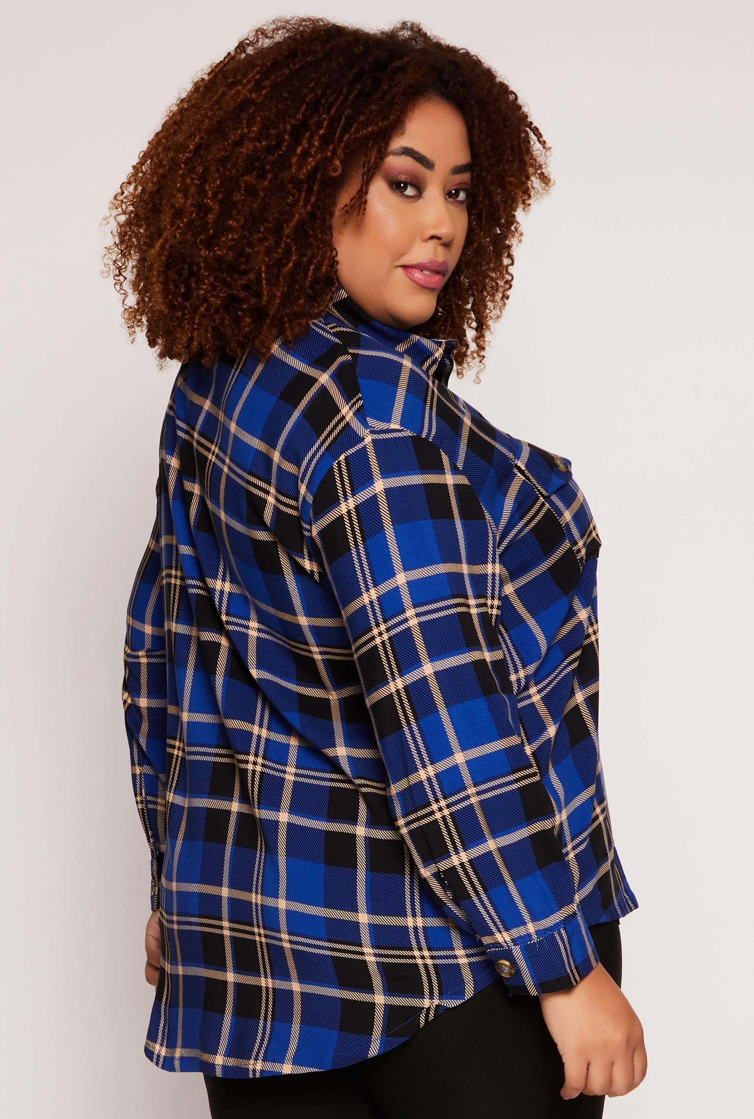 Plus Size Plaid Button Front Long Sleeve Shirt sold by Rainbow product image thumbnail 3