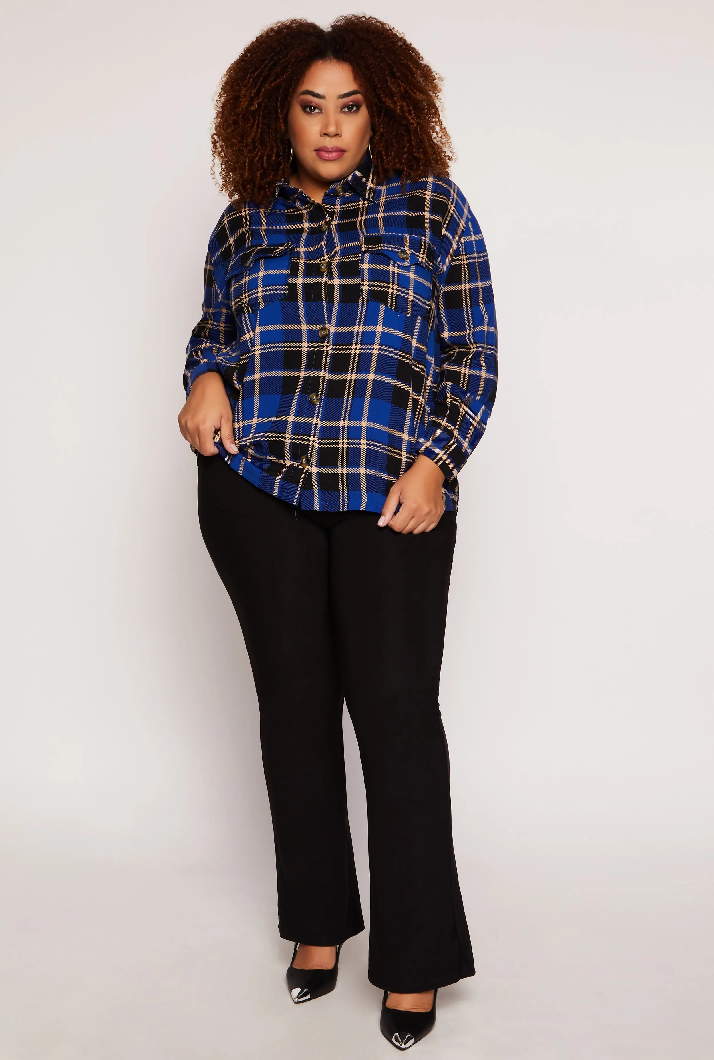 Plus Size Plaid Button Front Long Sleeve Shirt sold by Rainbow product image thumbnail 2