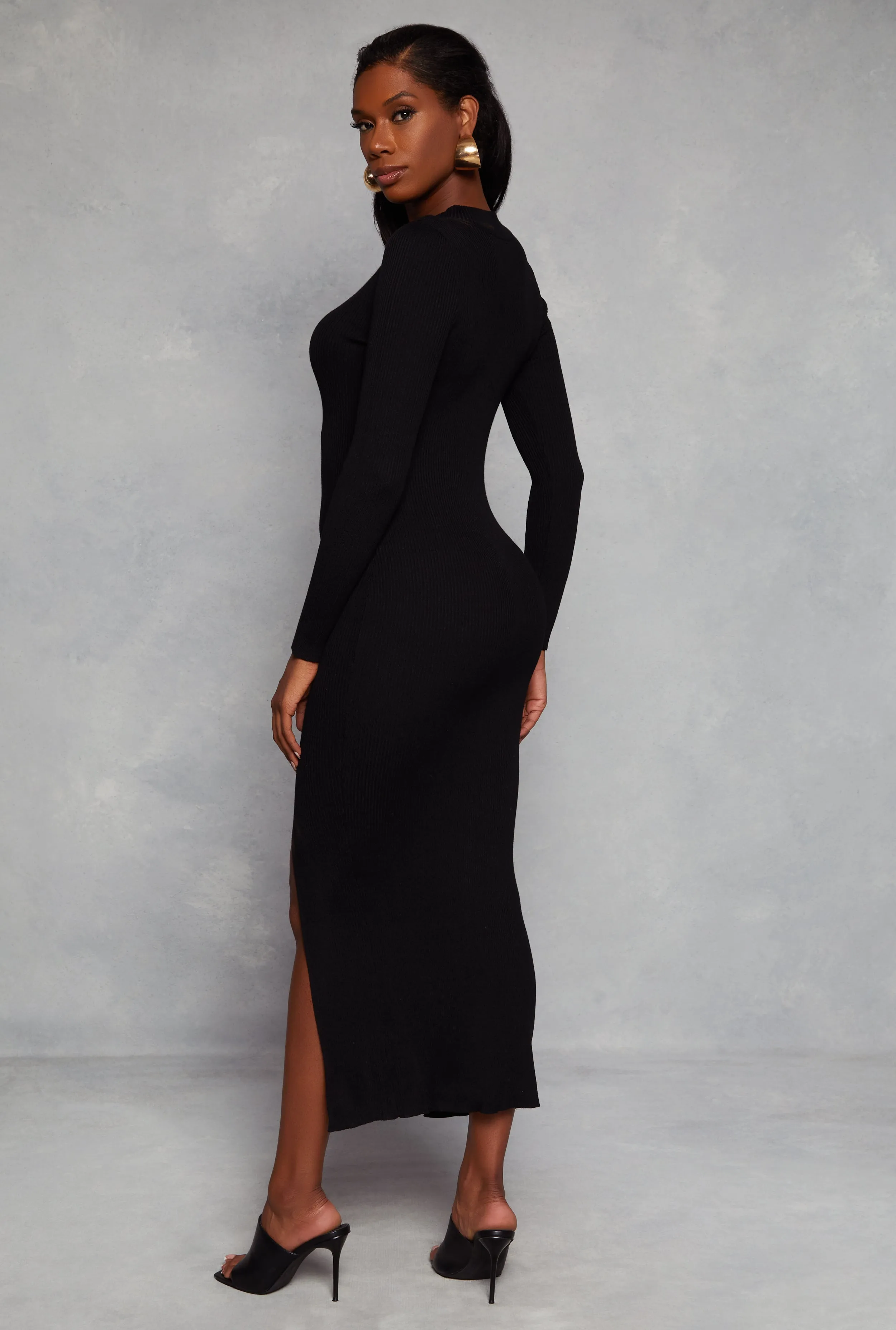 Mock Neck Long Sleeve Side Slit Maxi Dress sold by Rainbow product image thumbnail 3