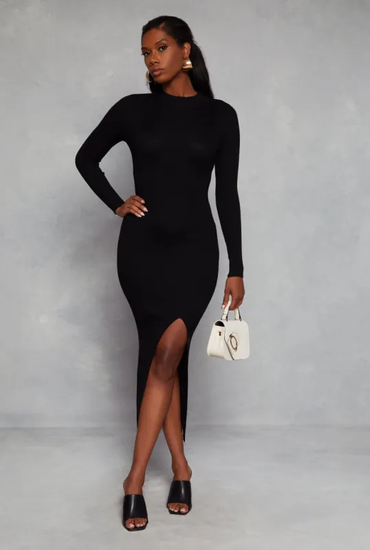 Mock Neck Long Sleeve Side Slit Maxi Dress sold by Rainbow