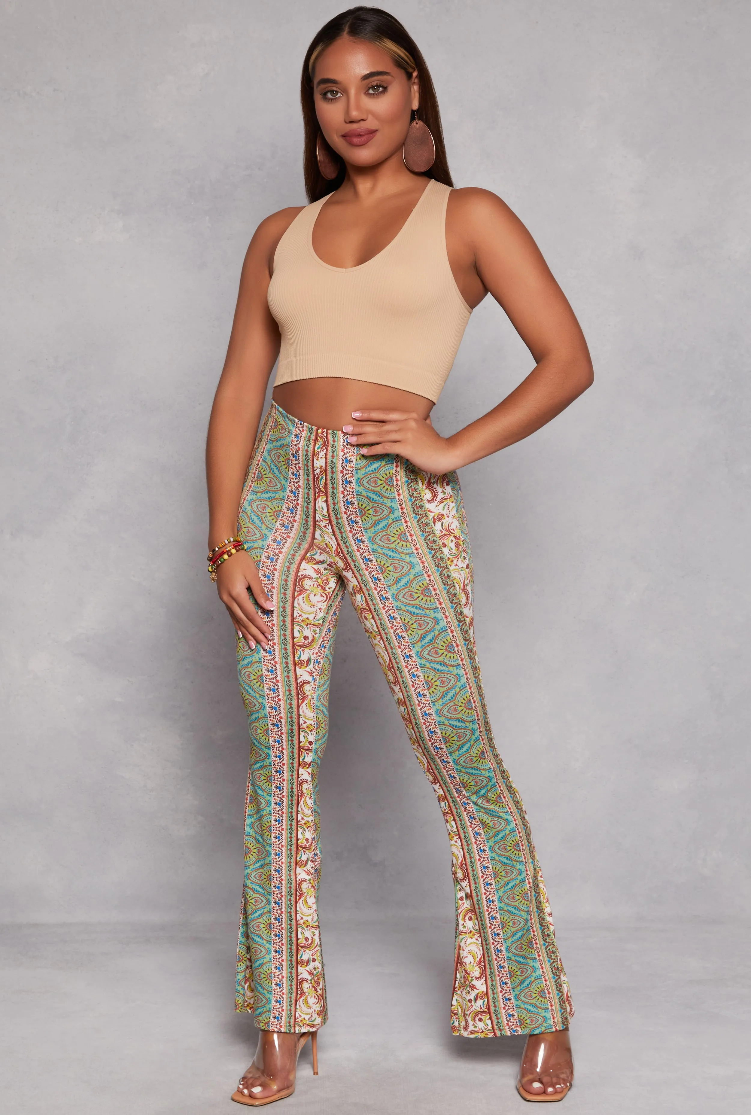 Paisley Border Print High Waisted Flare Pants sold by Rainbow