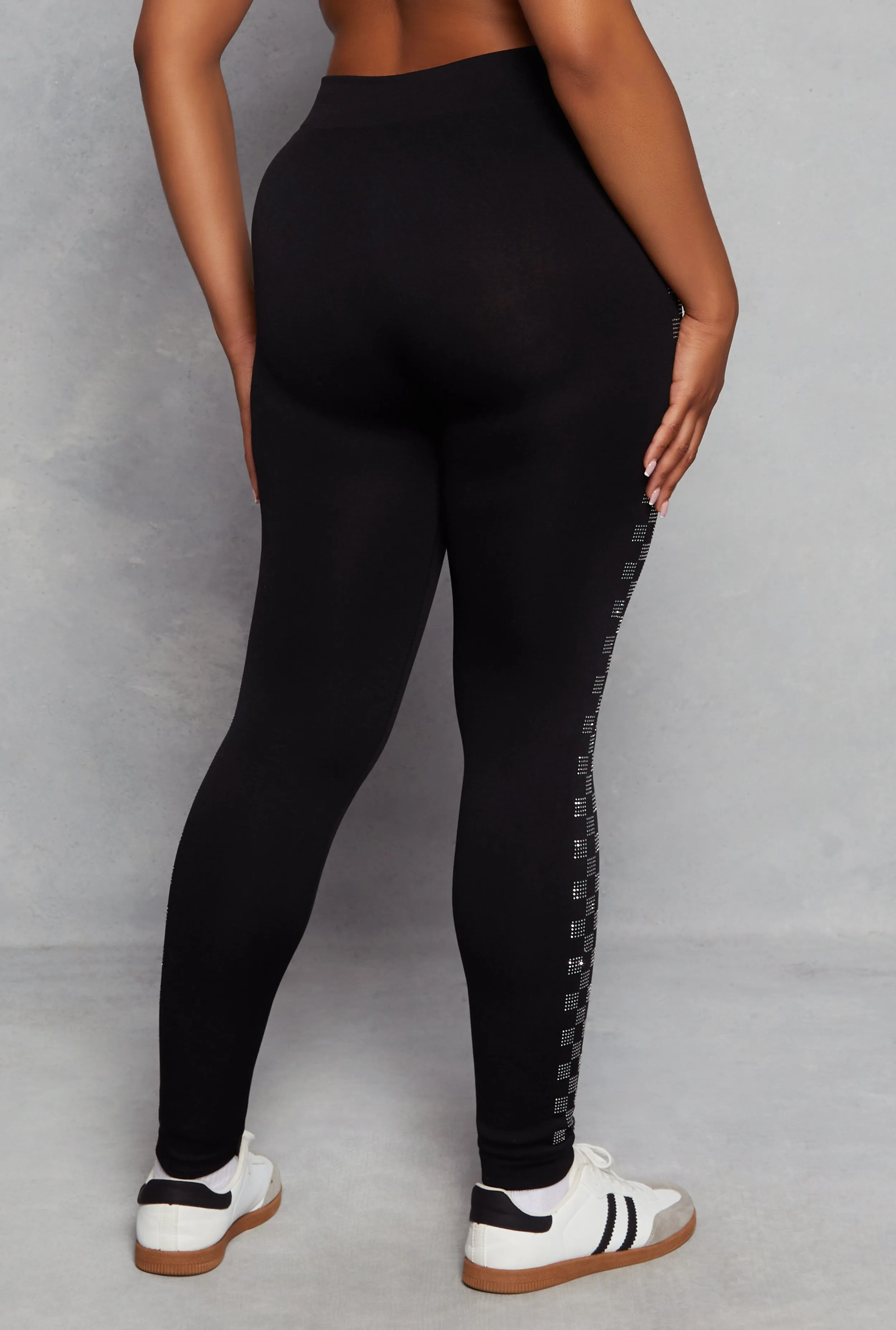 Plus Size Rhinestone Checkered Side Detail Leggings sold by Rainbow product image thumbnail 3