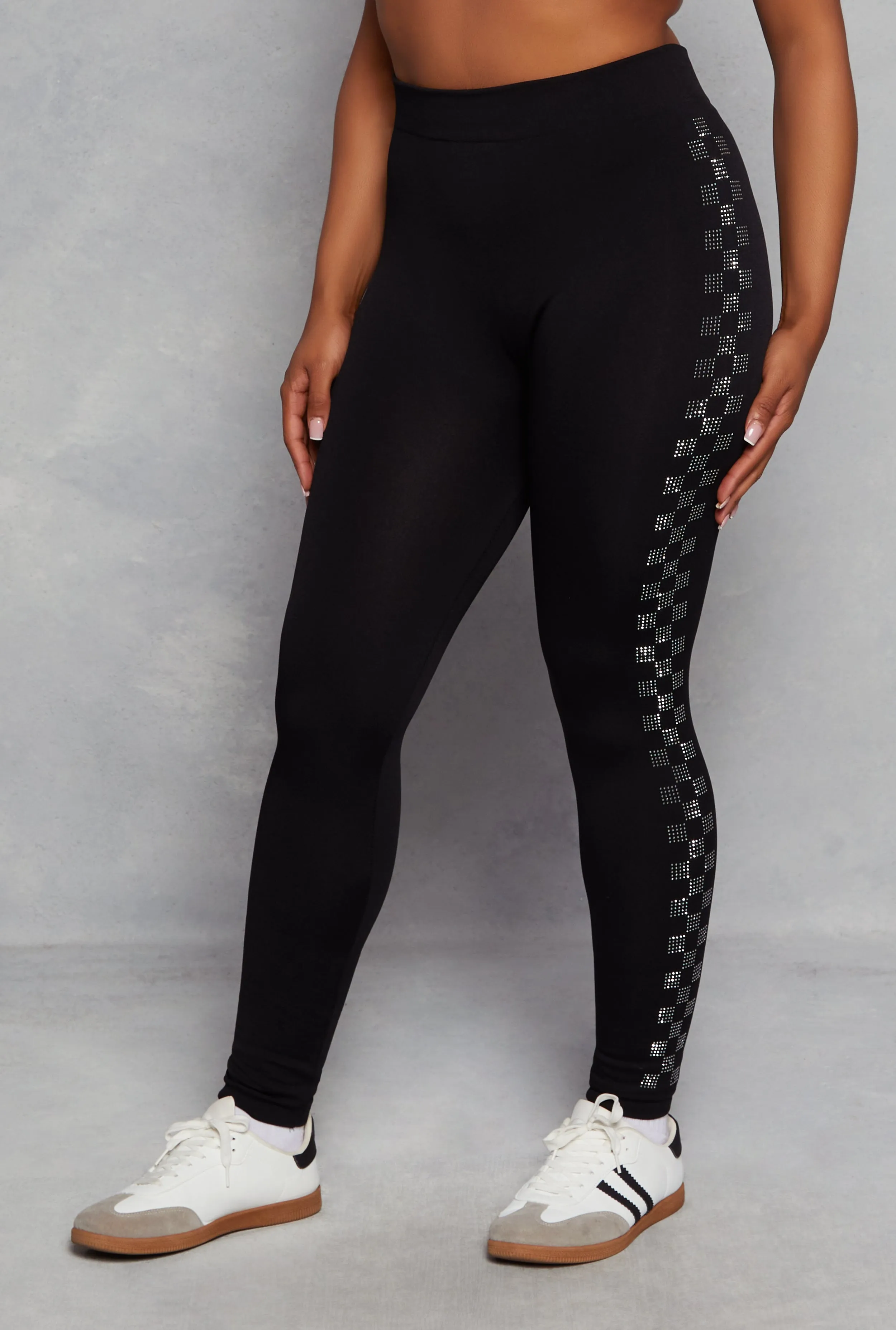Plus Size Rhinestone Checkered Side Detail Leggings sold by Rainbow product image thumbnail 2