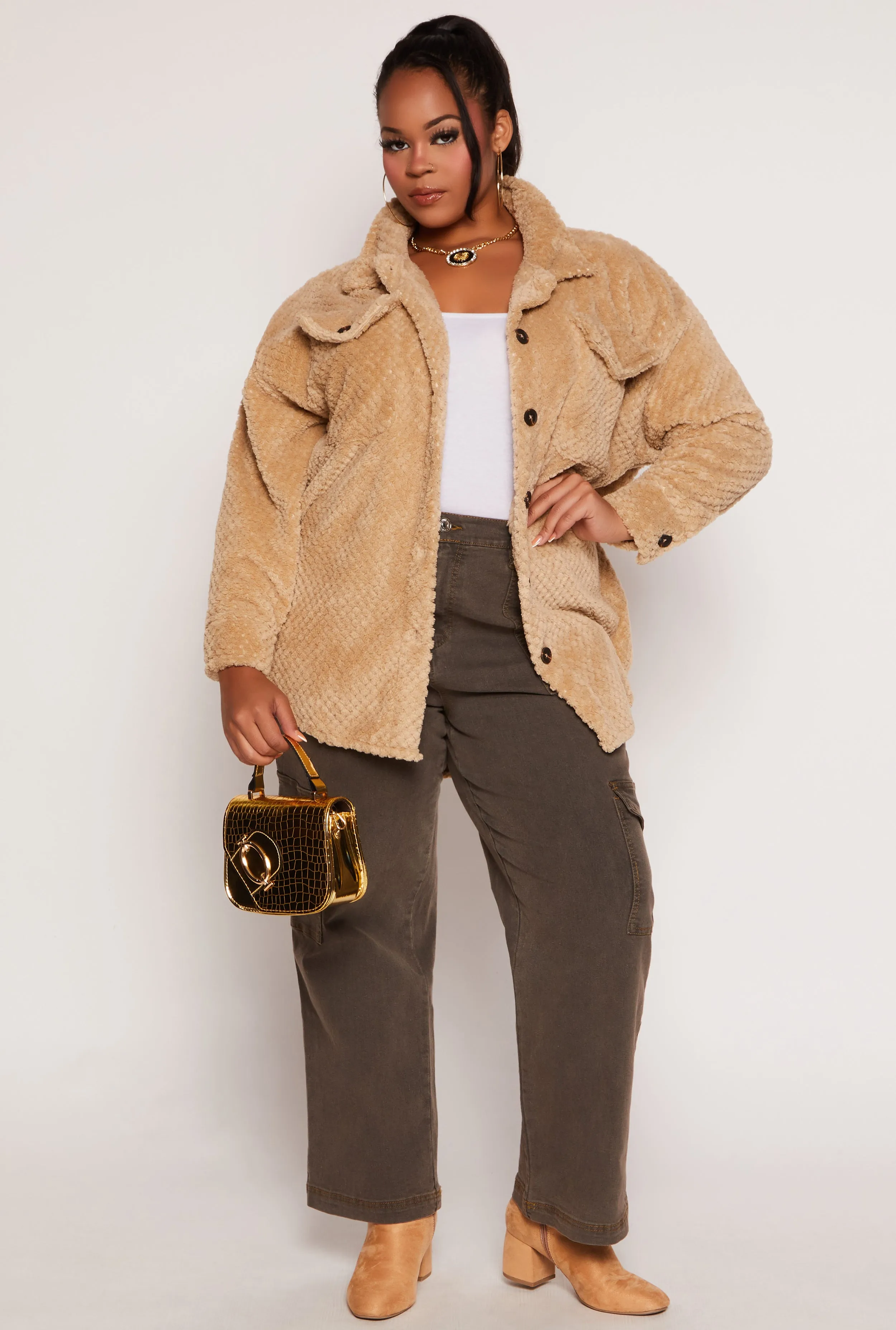 Plus Size Quilted Teddy Shacket sold by Rainbow product image thumbnail 2