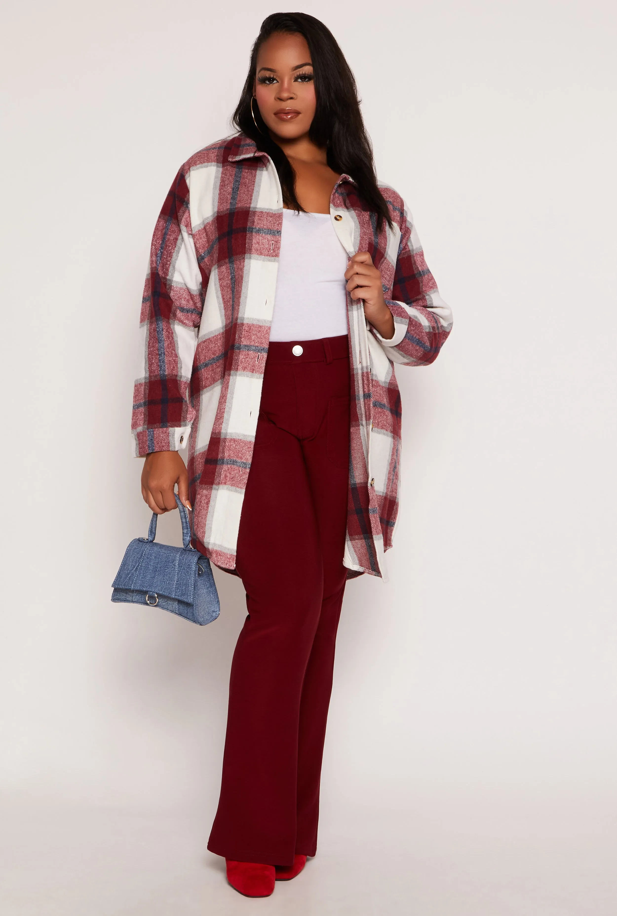 Plus Size Flannel Button Front Long Shacket sold by Rainbow product image thumbnail 2