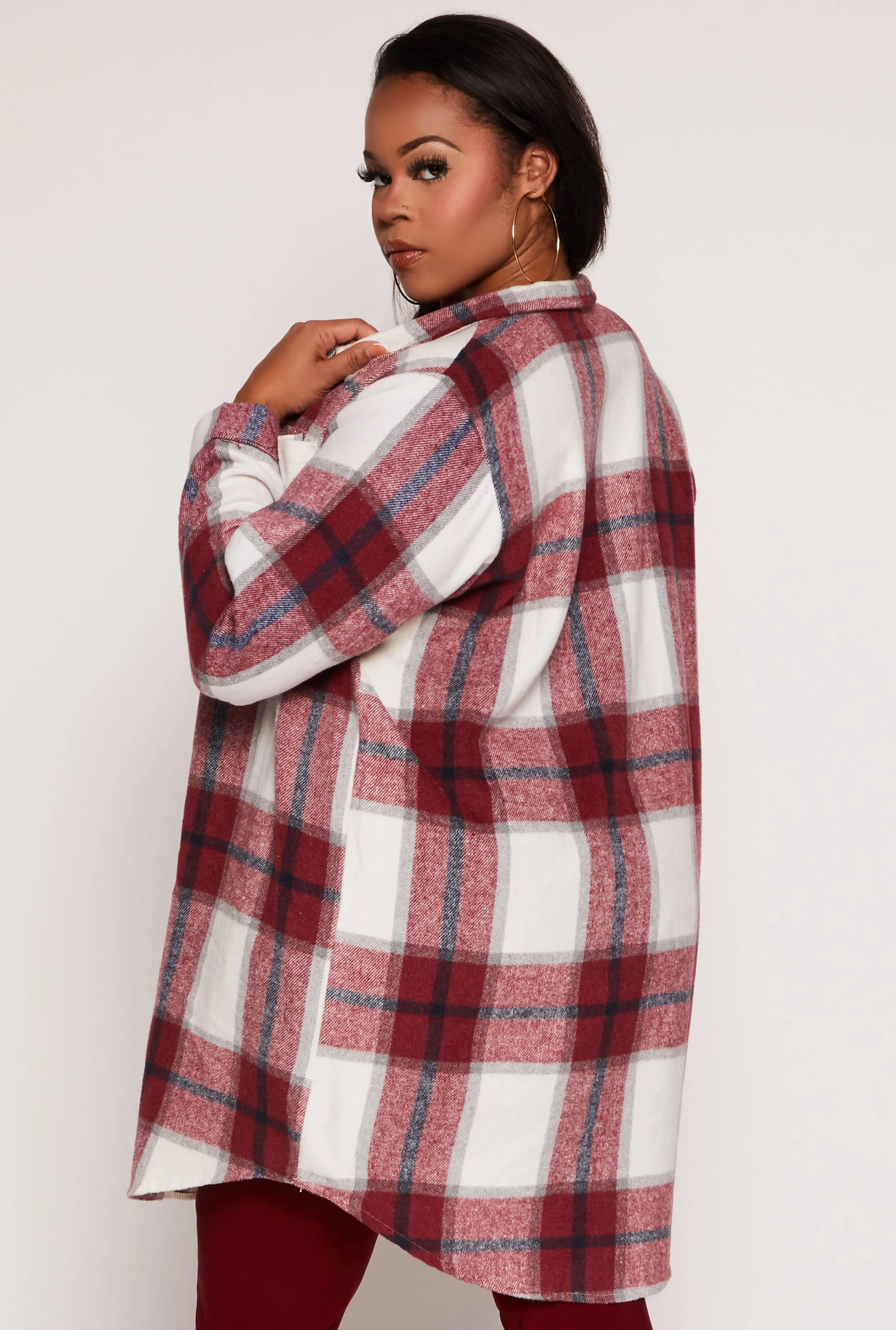 Plus Size Flannel Button Front Long Shacket sold by Rainbow product image thumbnail 3