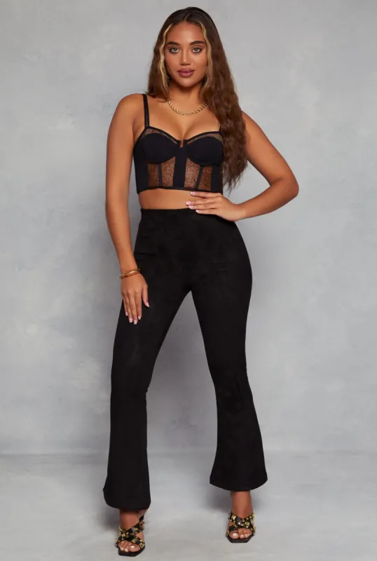 Faux Suede High Waist Pintuck Flare Pants sold by Rainbow