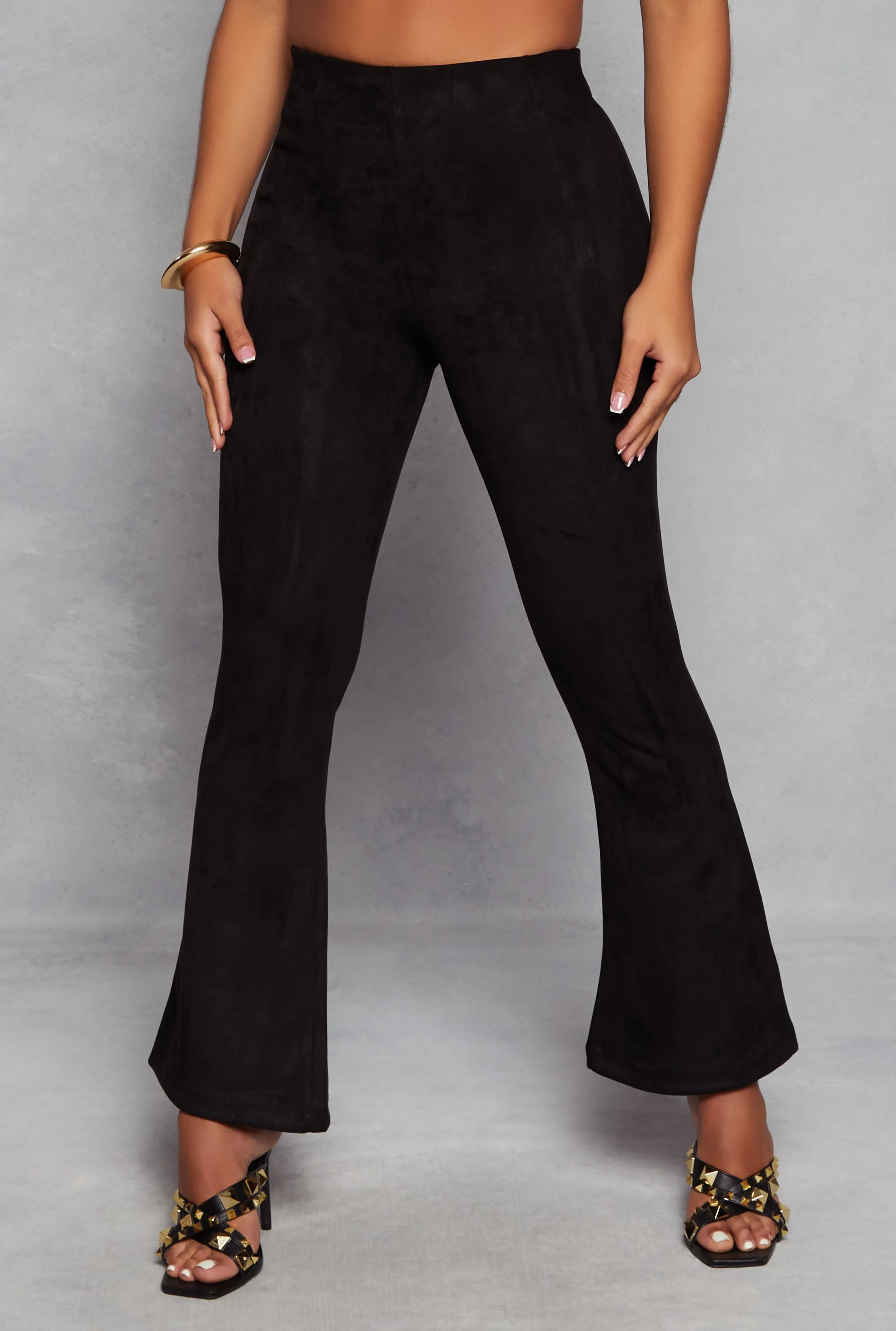 Faux Suede High Waist Pintuck Flare Pants sold by Rainbow product image thumbnail 2
