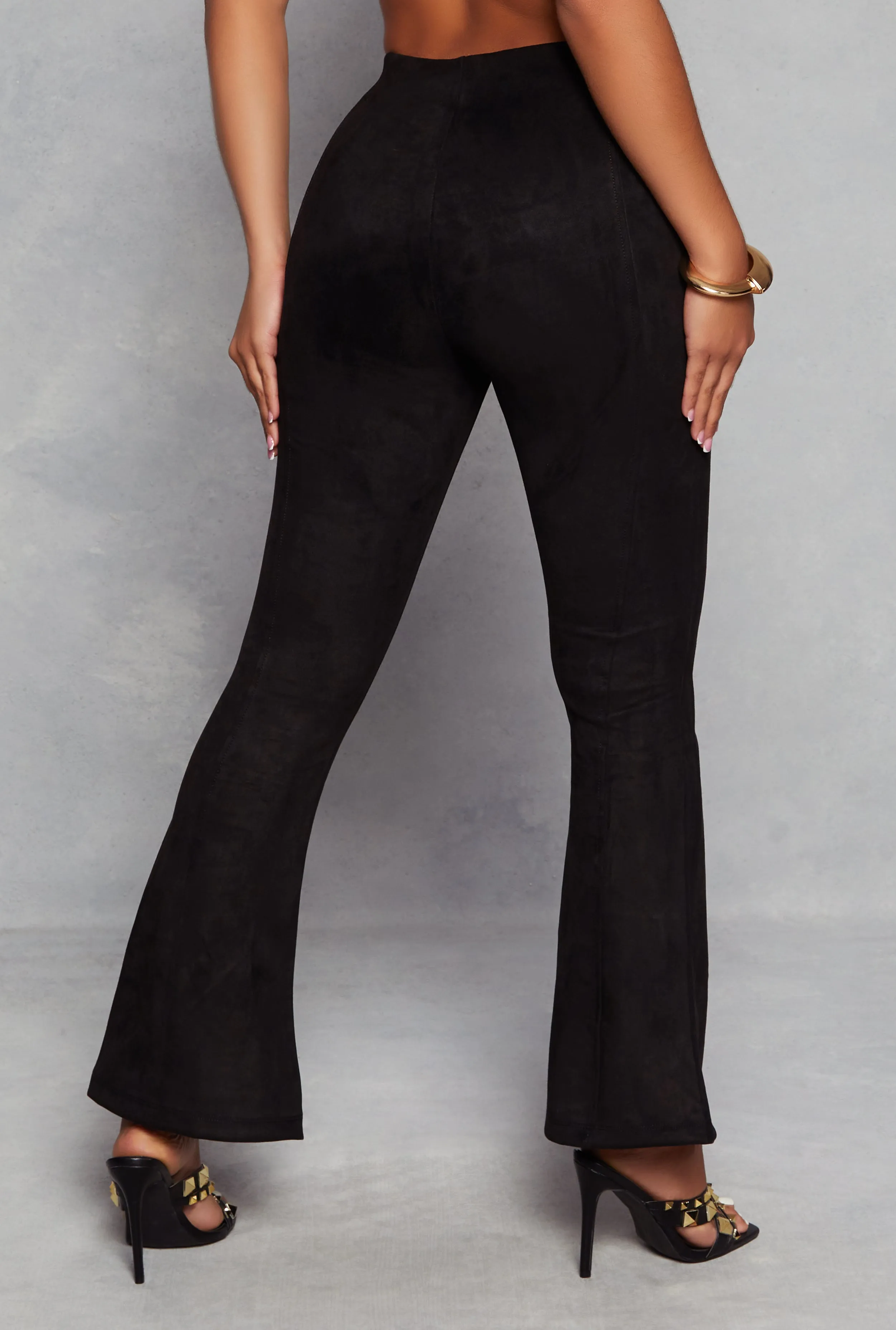 Faux Suede High Waist Pintuck Flare Pants sold by Rainbow product image thumbnail 3
