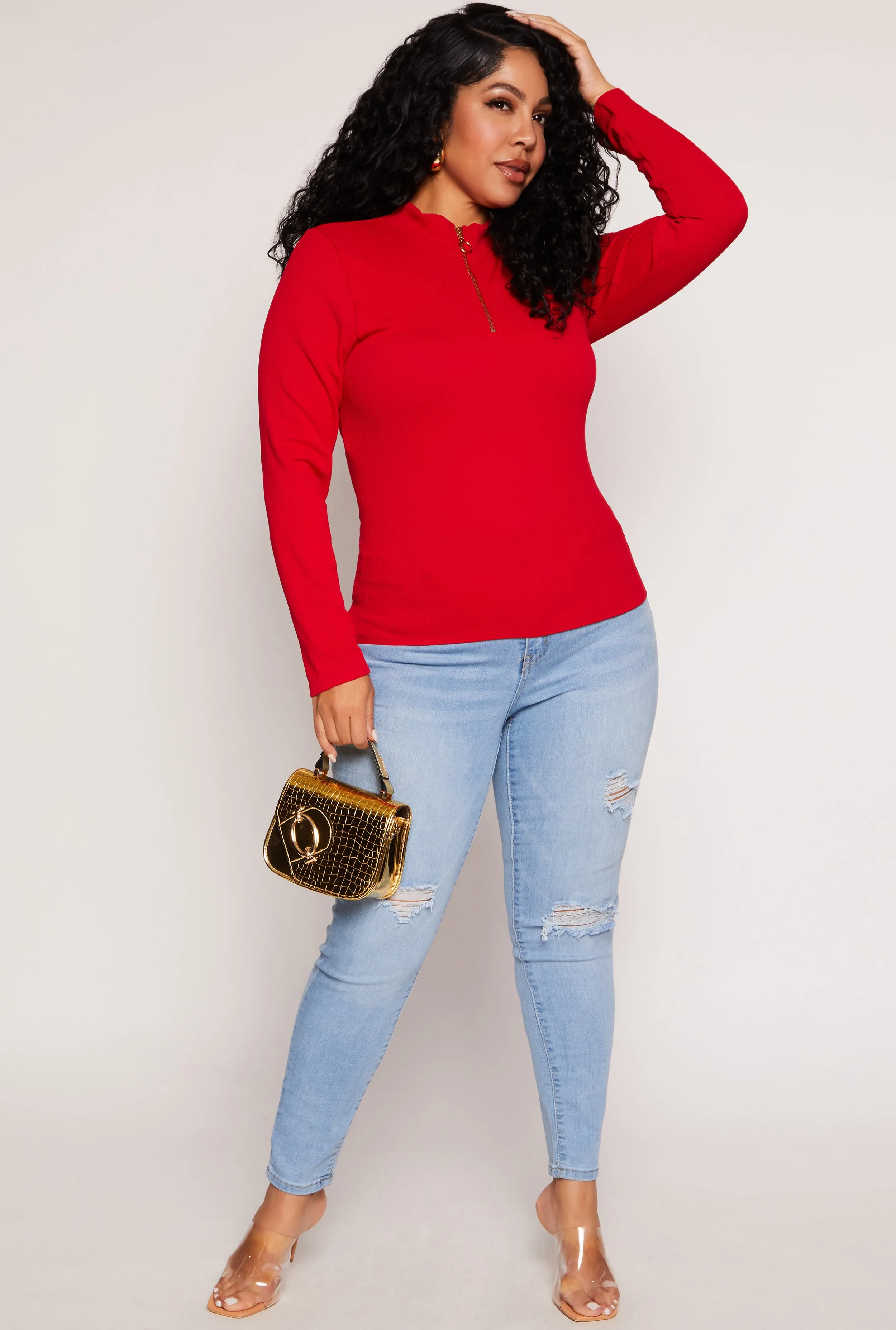 Plus Size Seamless Ribbed Zip Neck Long Sleeve Top sold by Rainbow product image thumbnail 2