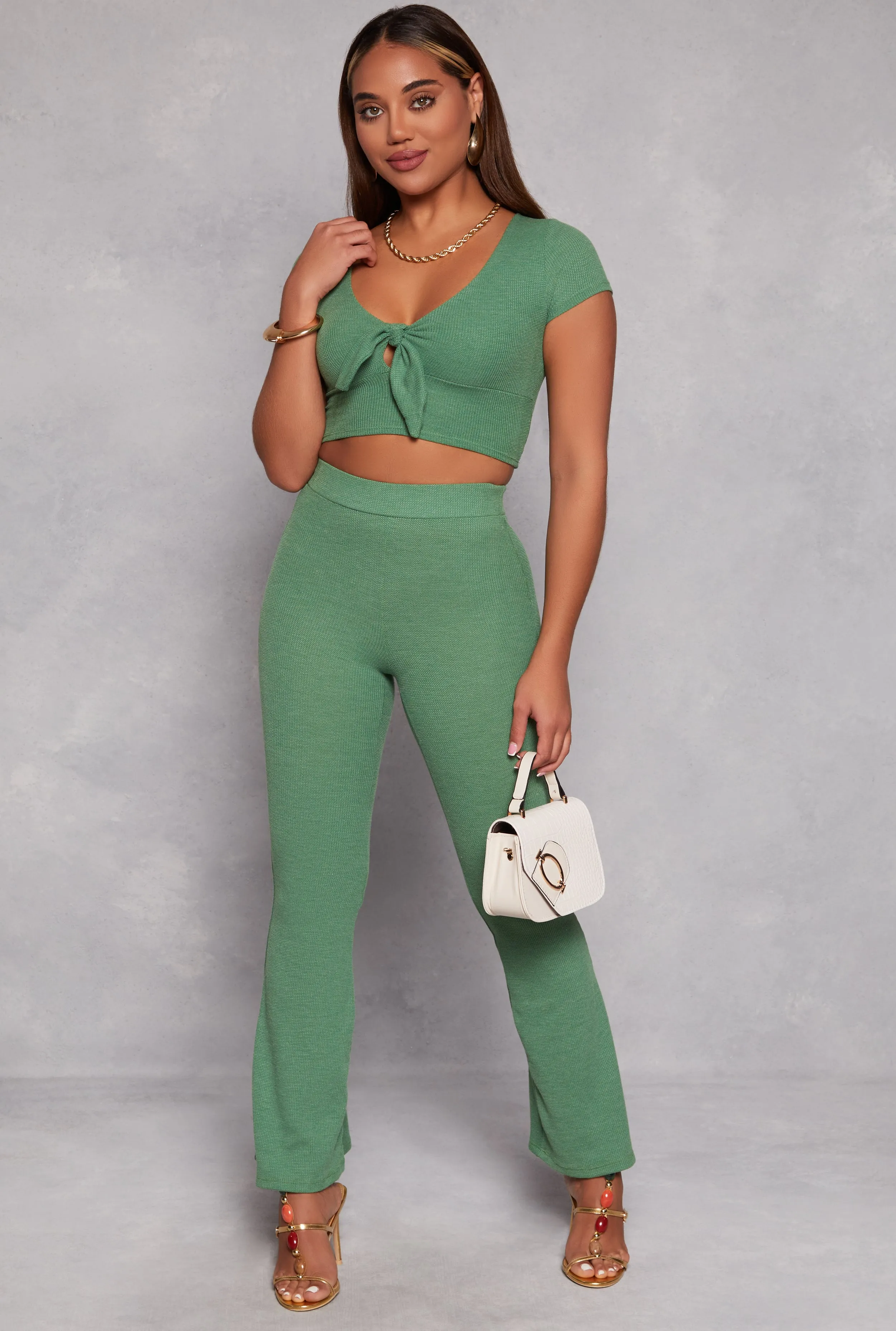 Waffle Knit High Waist Flare Pants sold by Rainbow