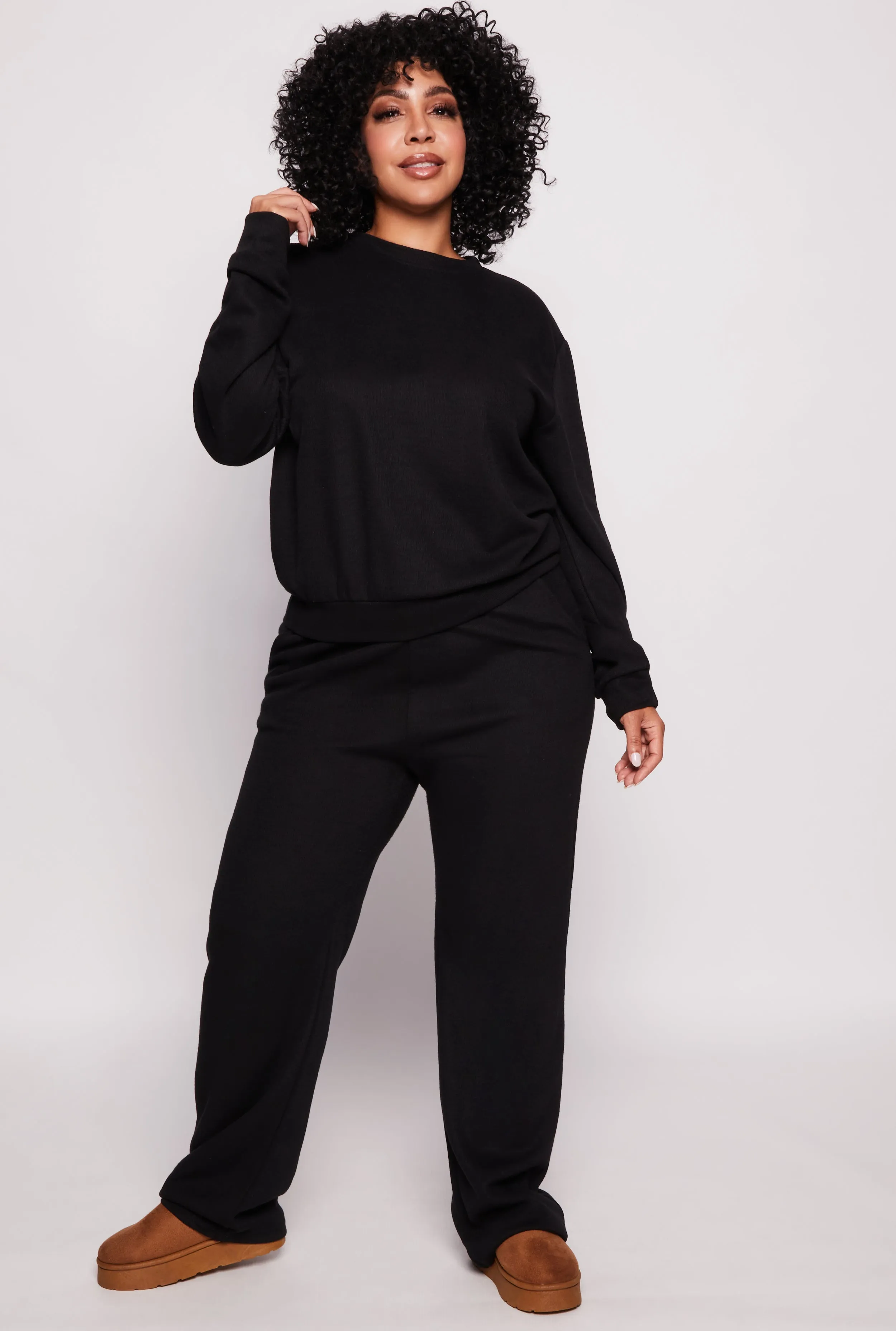 Plus Size Brushed Knit High Waist Pants sold by Rainbow