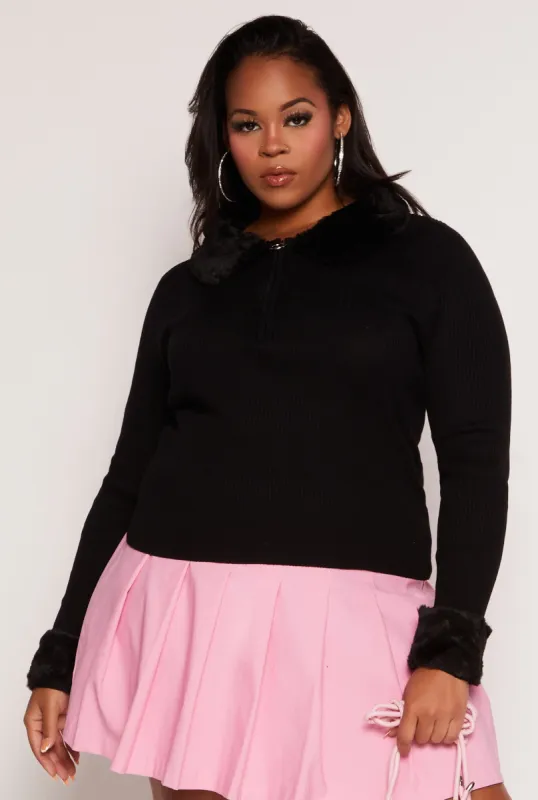 Plus Size Almost Famous Faux Fur Trim Sweater sold by Rainbow