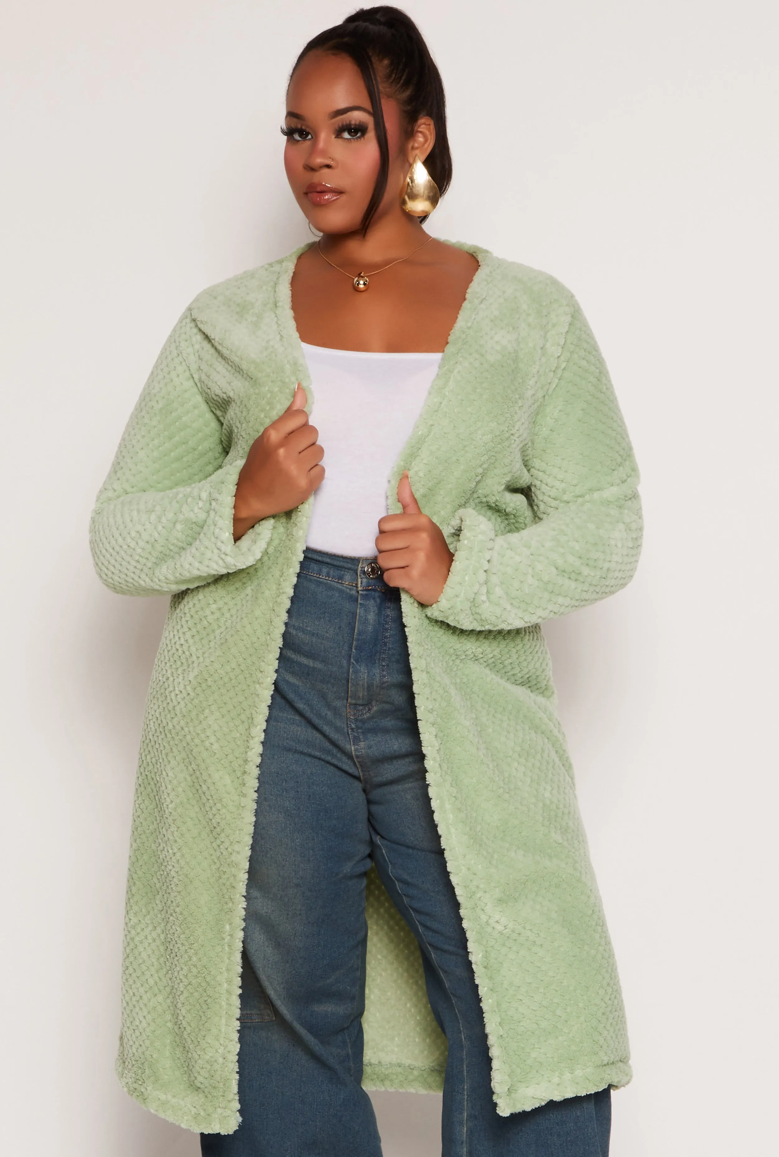 Plus Size Quilted Plush Long Cardigan sold by Rainbow