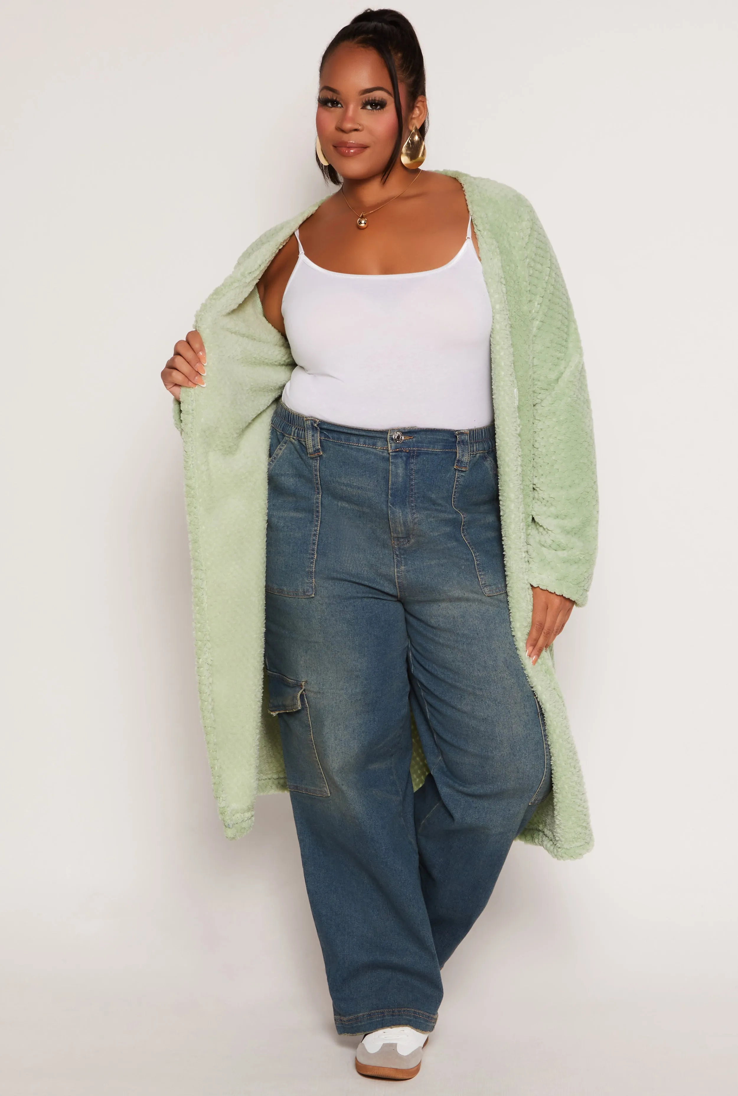 Plus Size Quilted Plush Long Cardigan sold by Rainbow product image thumbnail 2