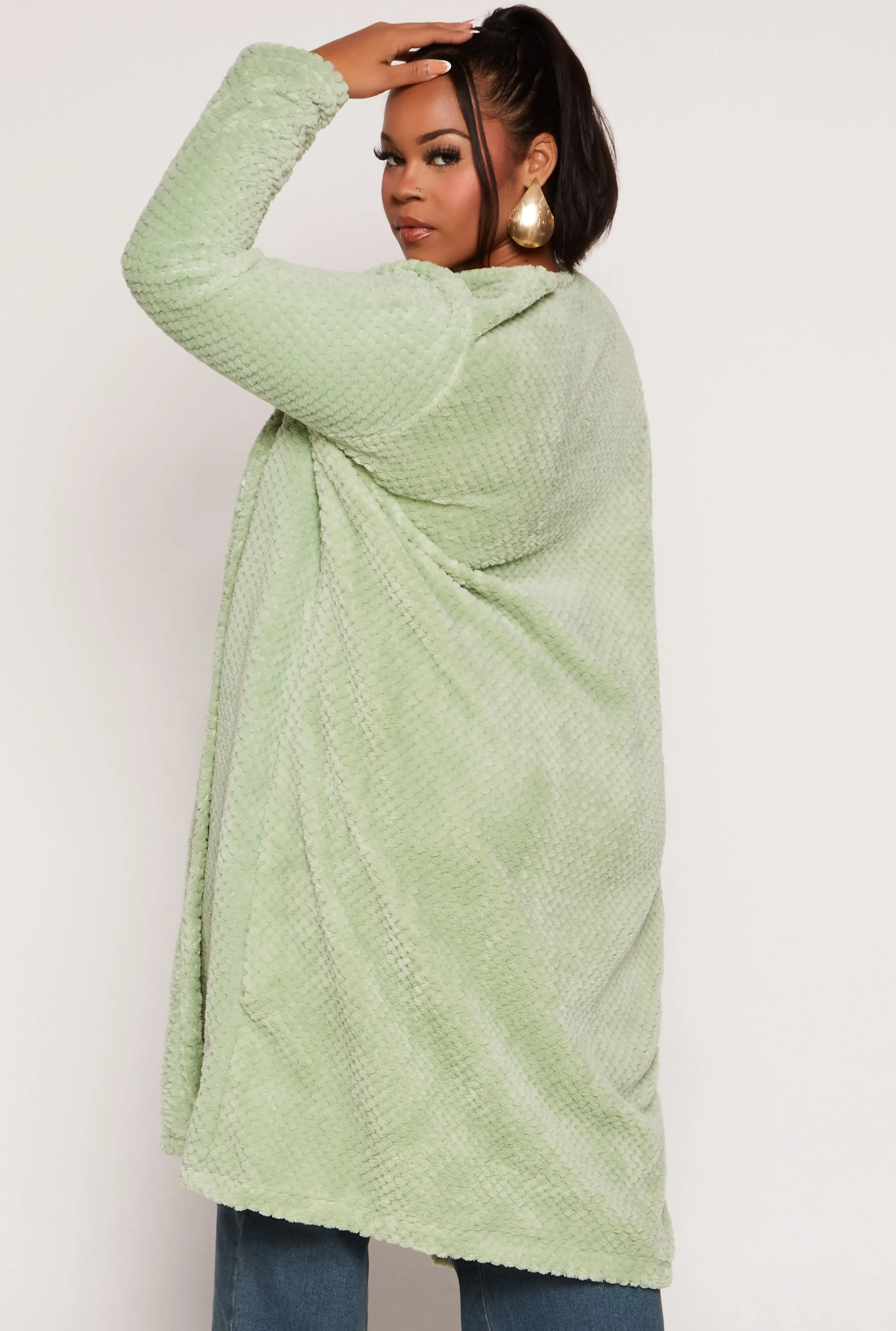 Plus Size Quilted Plush Long Cardigan sold by Rainbow product image thumbnail 3