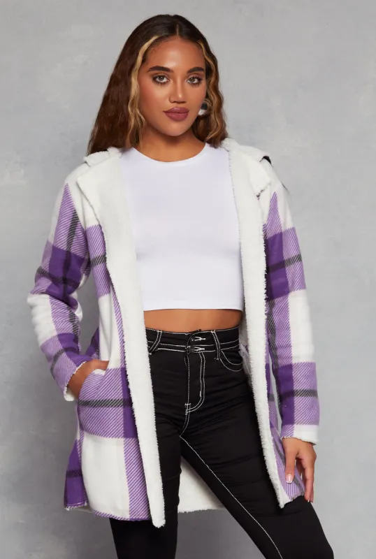 Plaid Sherpa Lined Hooded Coat sold by Rainbow