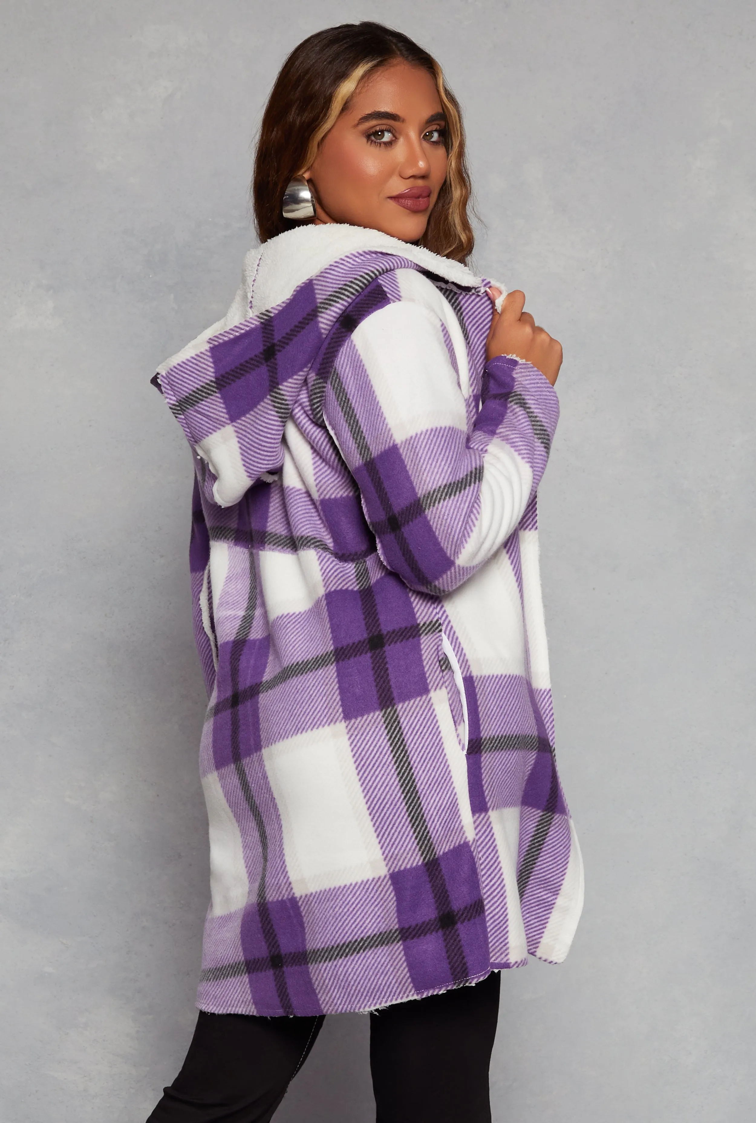 Plaid Sherpa Lined Hooded Coat sold by Rainbow product image thumbnail 3