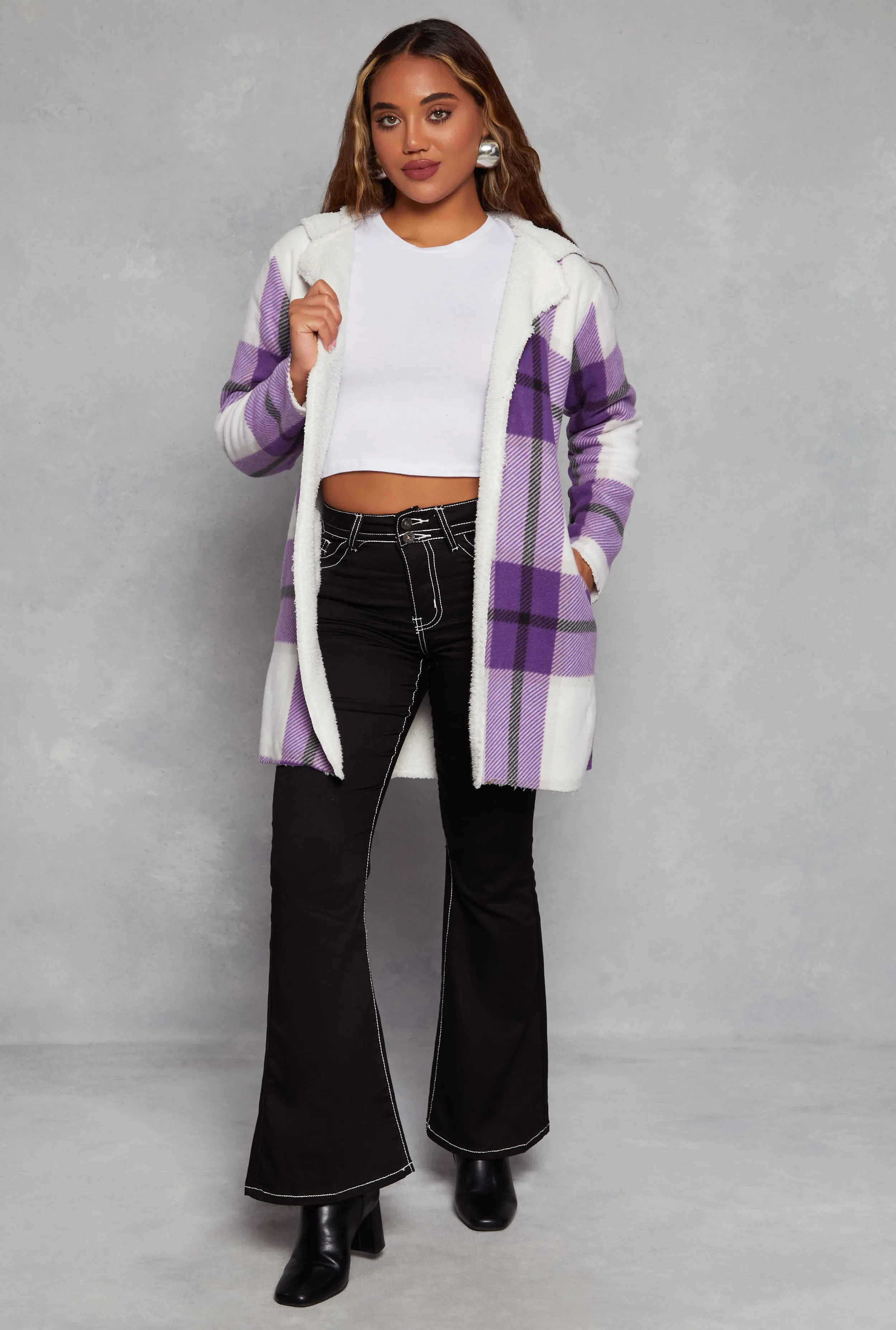 Plaid Sherpa Lined Hooded Coat sold by Rainbow product image thumbnail 2