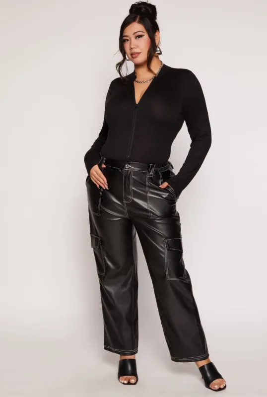 Plus Size Almost Famous Faux Leather Wide Leg Cargo Pants sold by Rainbow