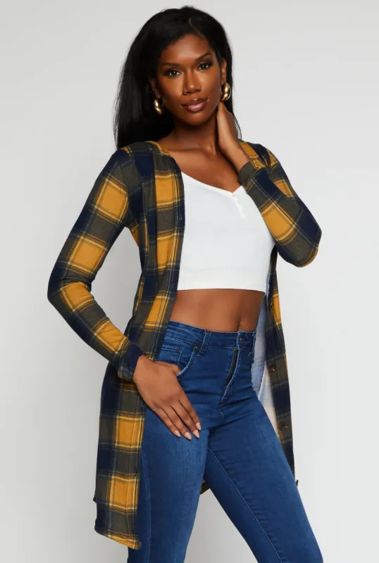 Plaid Hooded Button Front Shirt sold by Rainbow