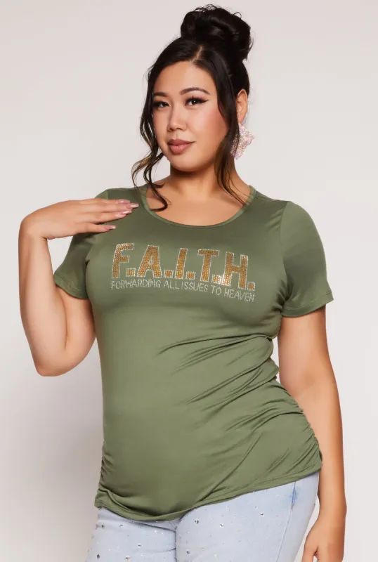 Plus Size Rhinestone Faith Graphic Top sold by Rainbow
