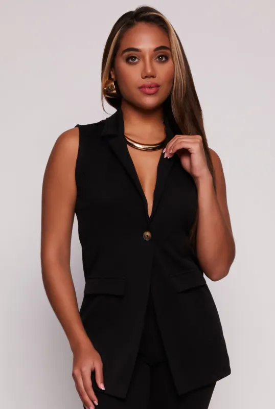 Twill Button Front Long Blazer Vest sold by Rainbow