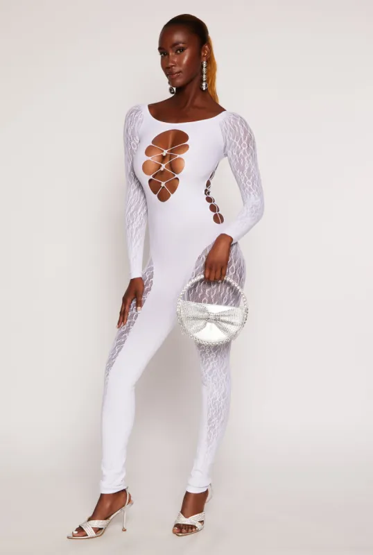 Seamless Faux Pearl Cut Out Catsuit sold by Rainbow