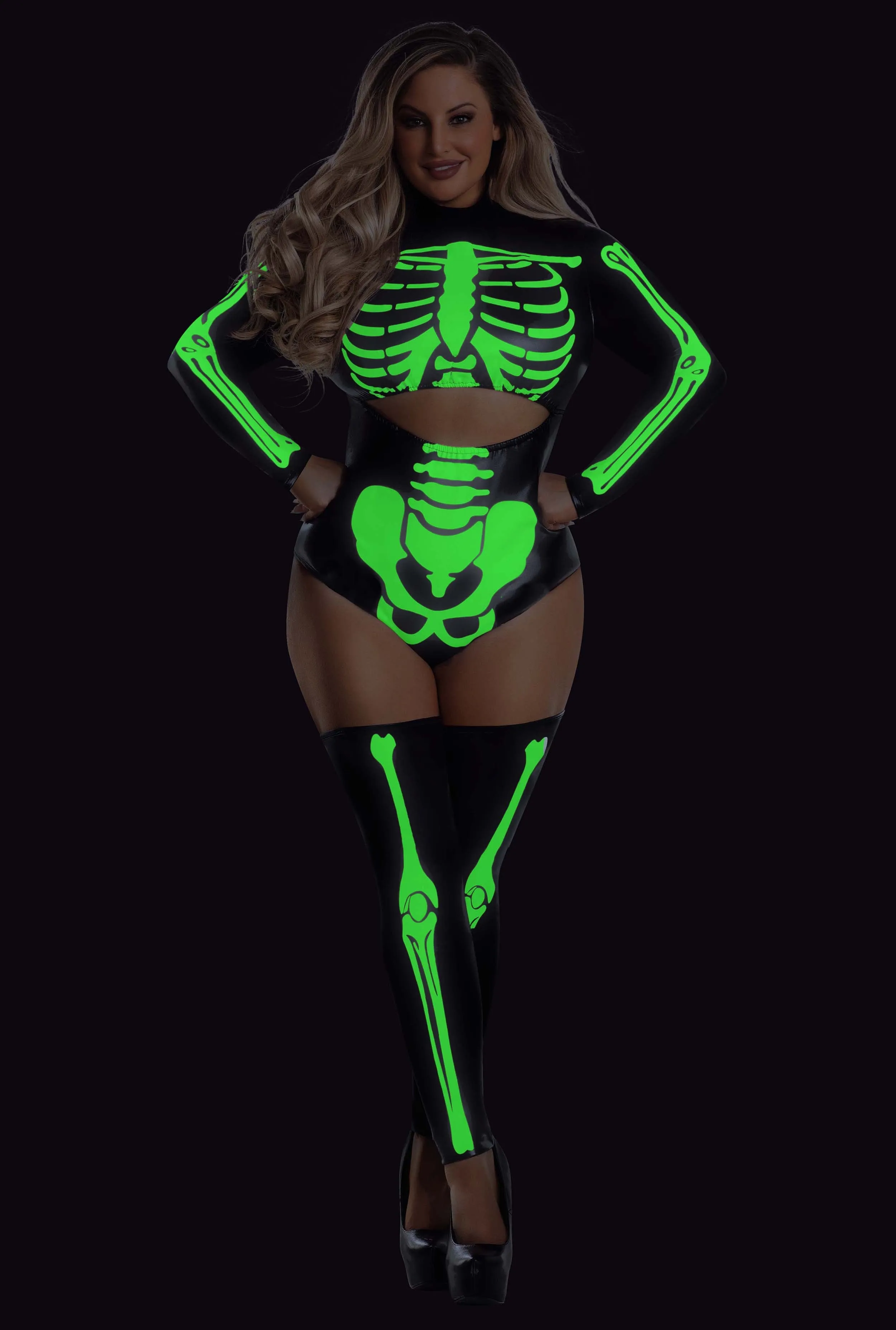 Plus Size Sultry Glow In The Dark Skeleton Costume sold by Rainbow product image thumbnail 2