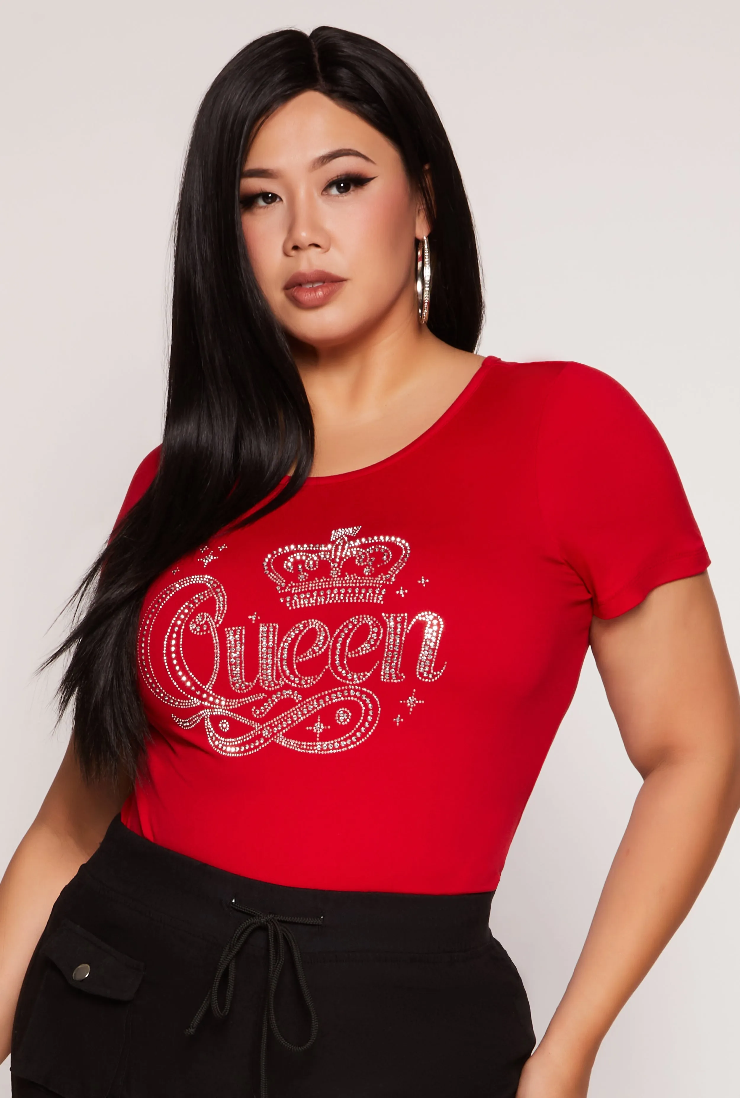 Plus Size Queen Rhinestone Ruched Graphic Tee sold by Rainbow