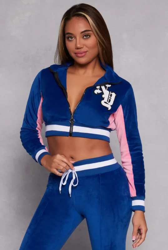 NY Chenille Patch Zip Cropped Sweatshirt sold by Rainbow