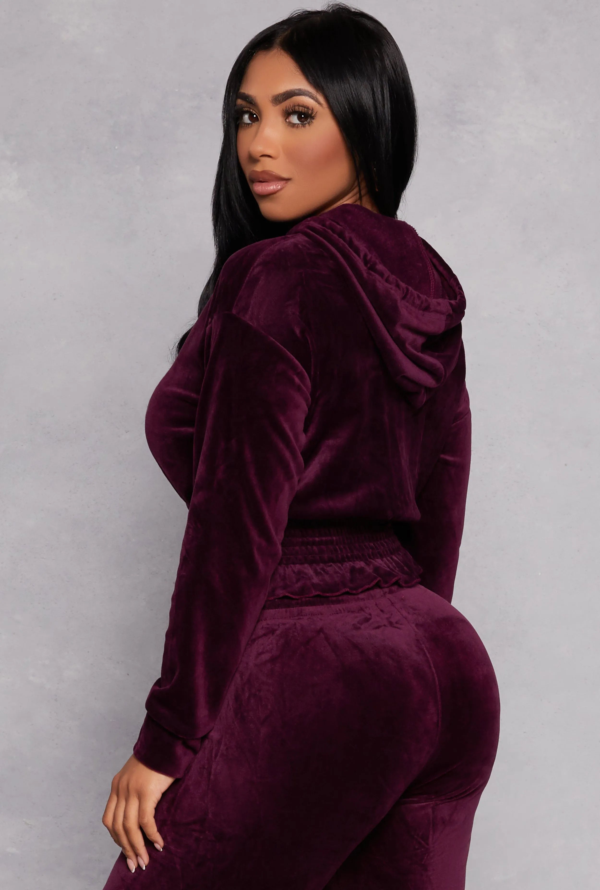 Velour Smocked Hem Pullover Hoodie sold by Rainbow product image thumbnail 3