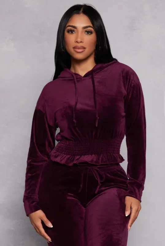 Velour Smocked Hem Pullover Hoodie sold by Rainbow