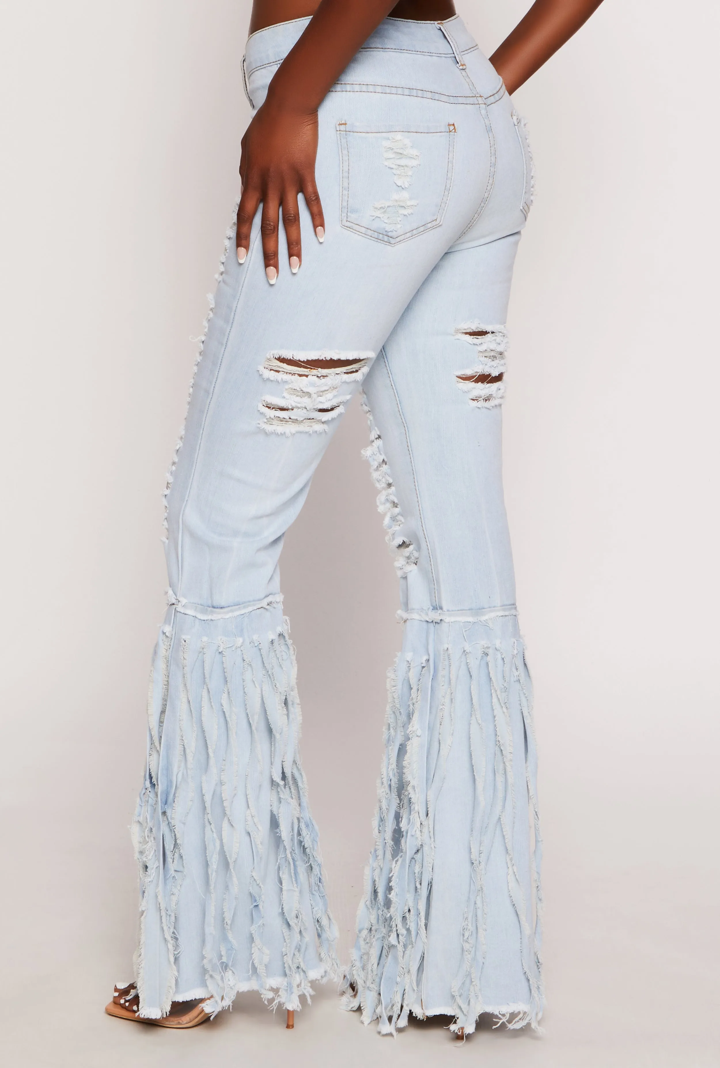 Distressed Frayed Fringe Flare Jeans sold by Rainbow product image thumbnail 3