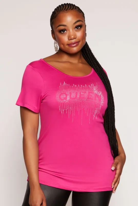 Plus Size Queen Rhinestone Graphic Tee sold by Rainbow