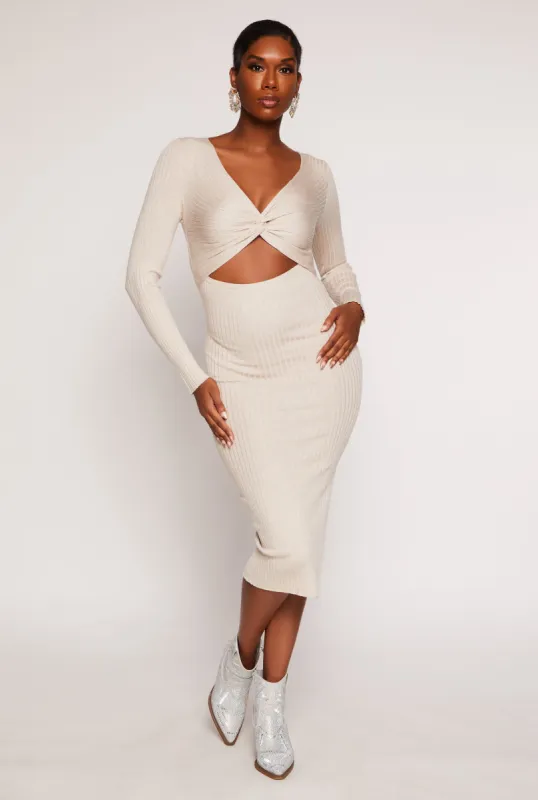 Twist Front Cut Out Side Slit Midi Dress sold by Rainbow