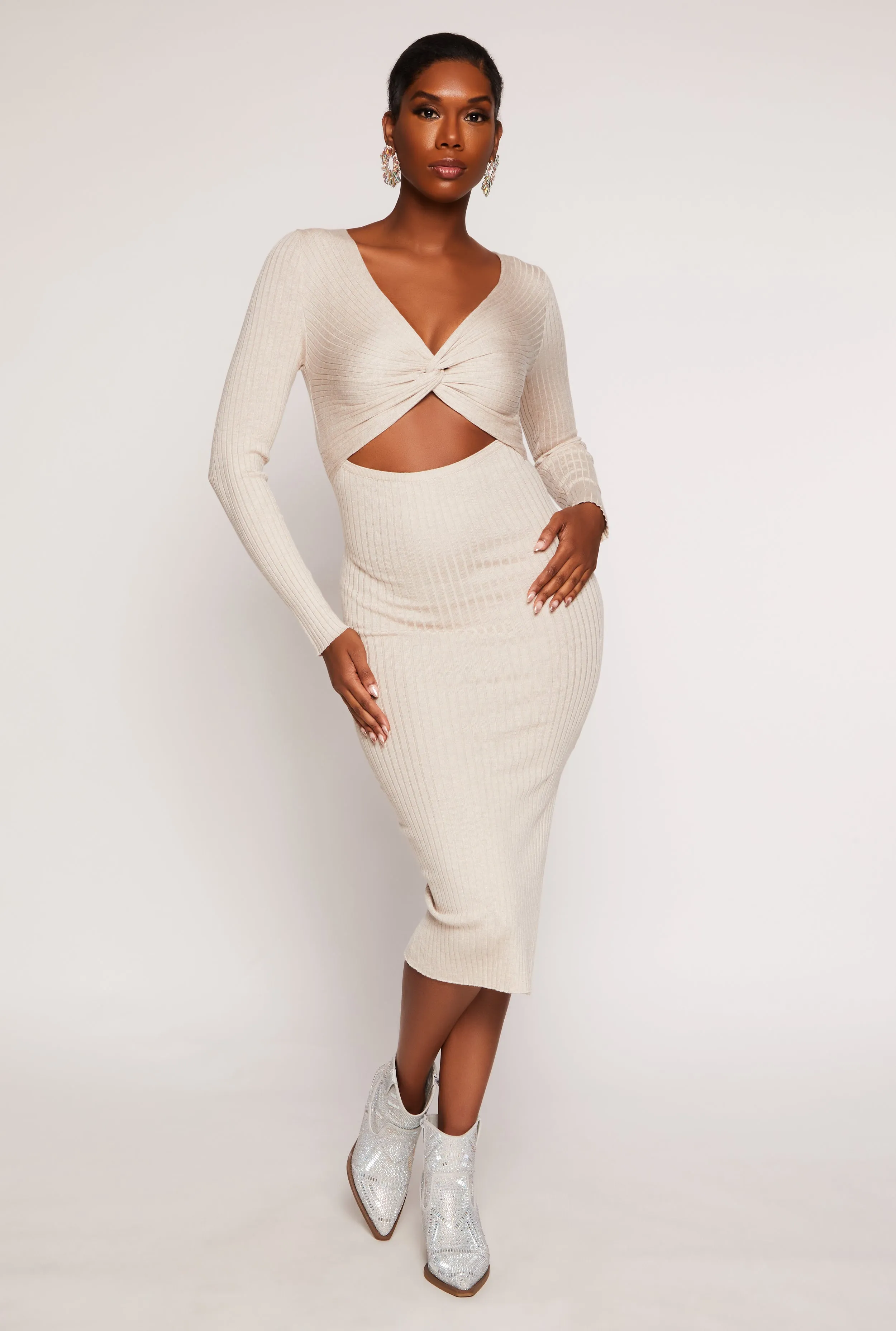 Twist Front Cut Out Side Slit Midi Dress sold by Rainbow