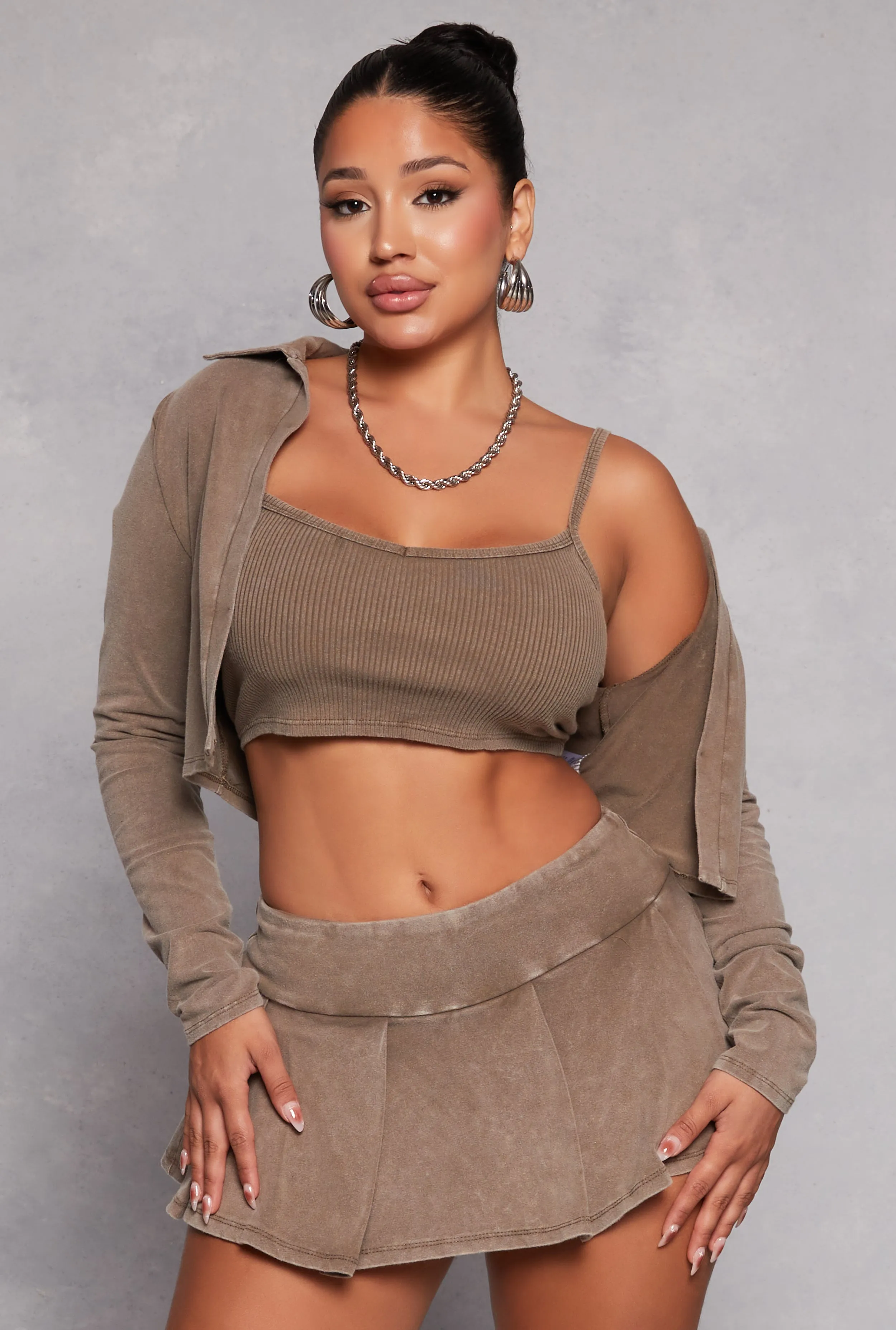Open Front Long Sleeve Crop Top with Cami sold by Rainbow