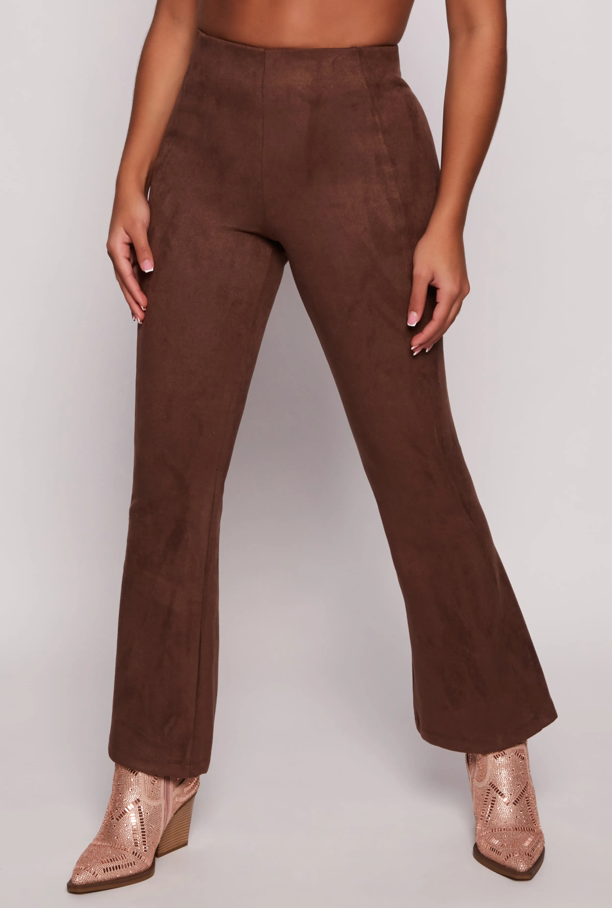 Faux Suede High Waist Pintuck Flare Pants sold by Rainbow product image thumbnail 2