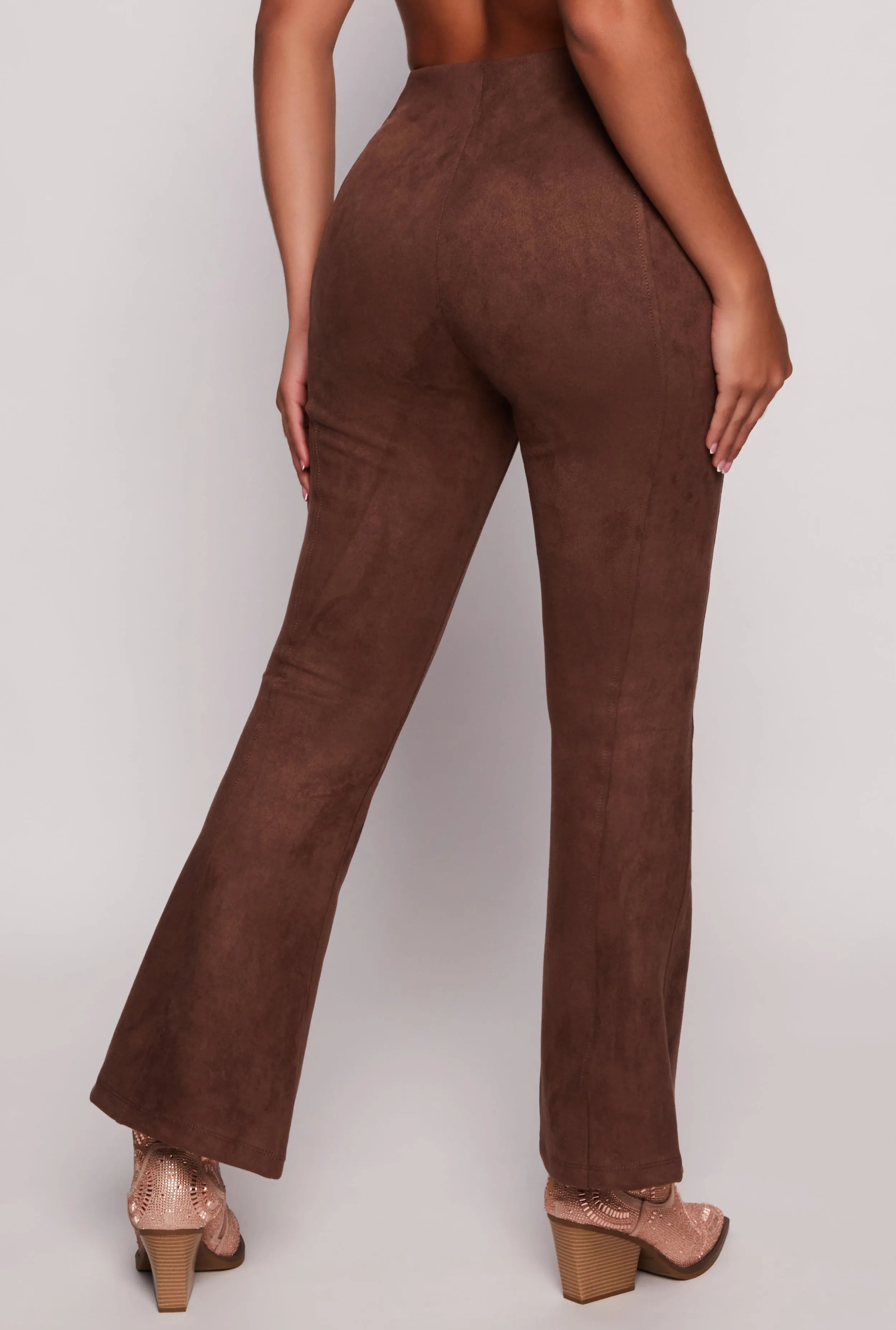 Faux Suede High Waist Pintuck Flare Pants sold by Rainbow product image thumbnail 3