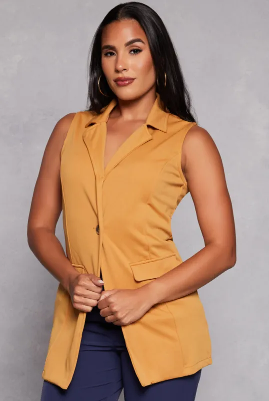 Twill Button Front Long Blazer Vest sold by Rainbow