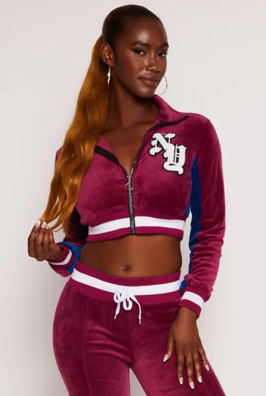 NY Chenille Patch Zip Cropped Sweatshirt sold by Rainbow