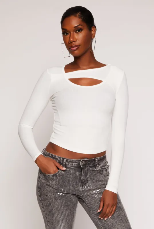 Ribbed Cut Out Long Sleeve Top sold by Rainbow